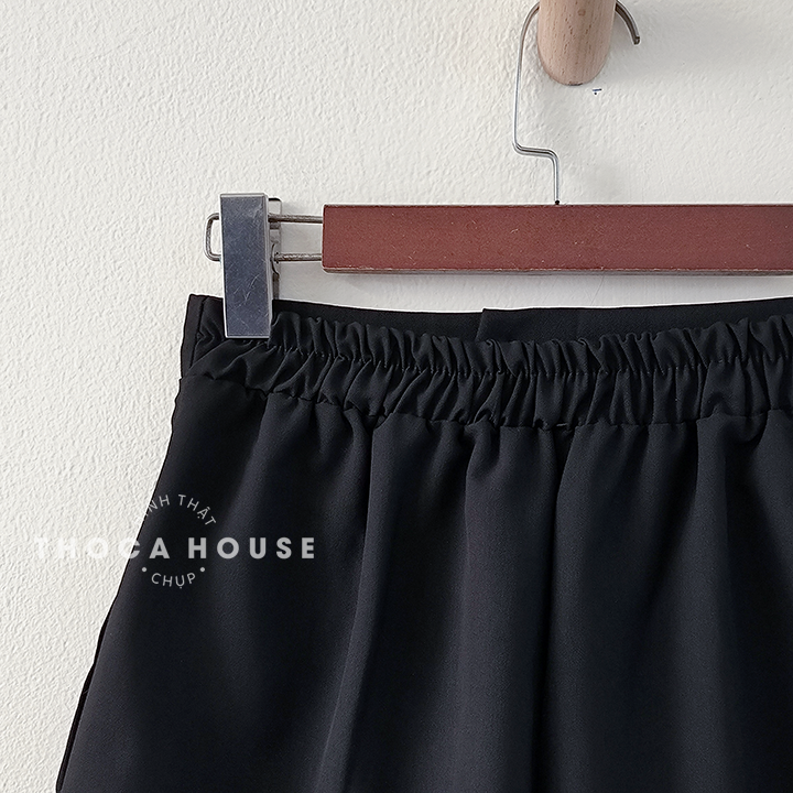 Mô tả Quần short nữ lưng thun chất đũi ống rộng trơn đen, trắng THOCA HOUSE quần ngắn freesize dáng Hàn - 2