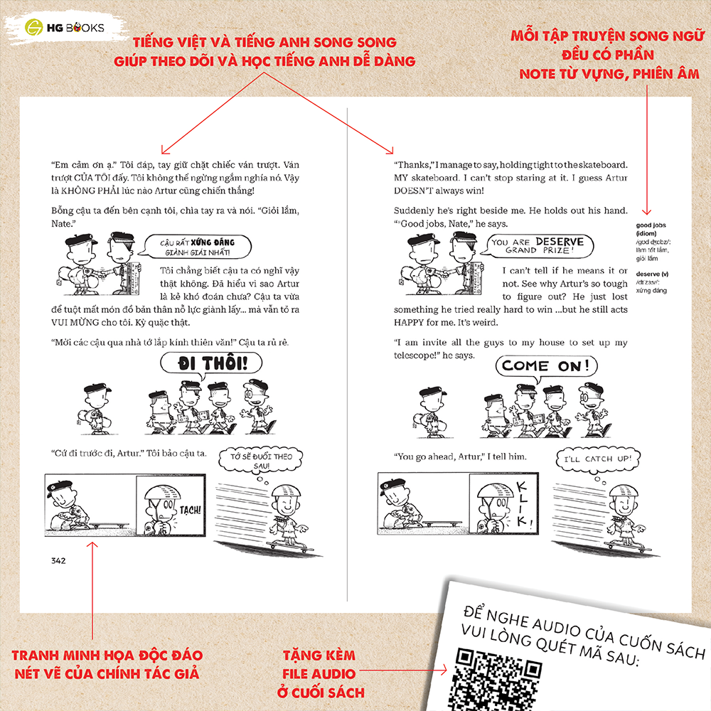 Mô tả Sách Thiếu Nhi - Big Nate - Bản Song Ngữ và Tiếng Việt Kèm File Nghe & Note Từ Vựng - HG Books - 5