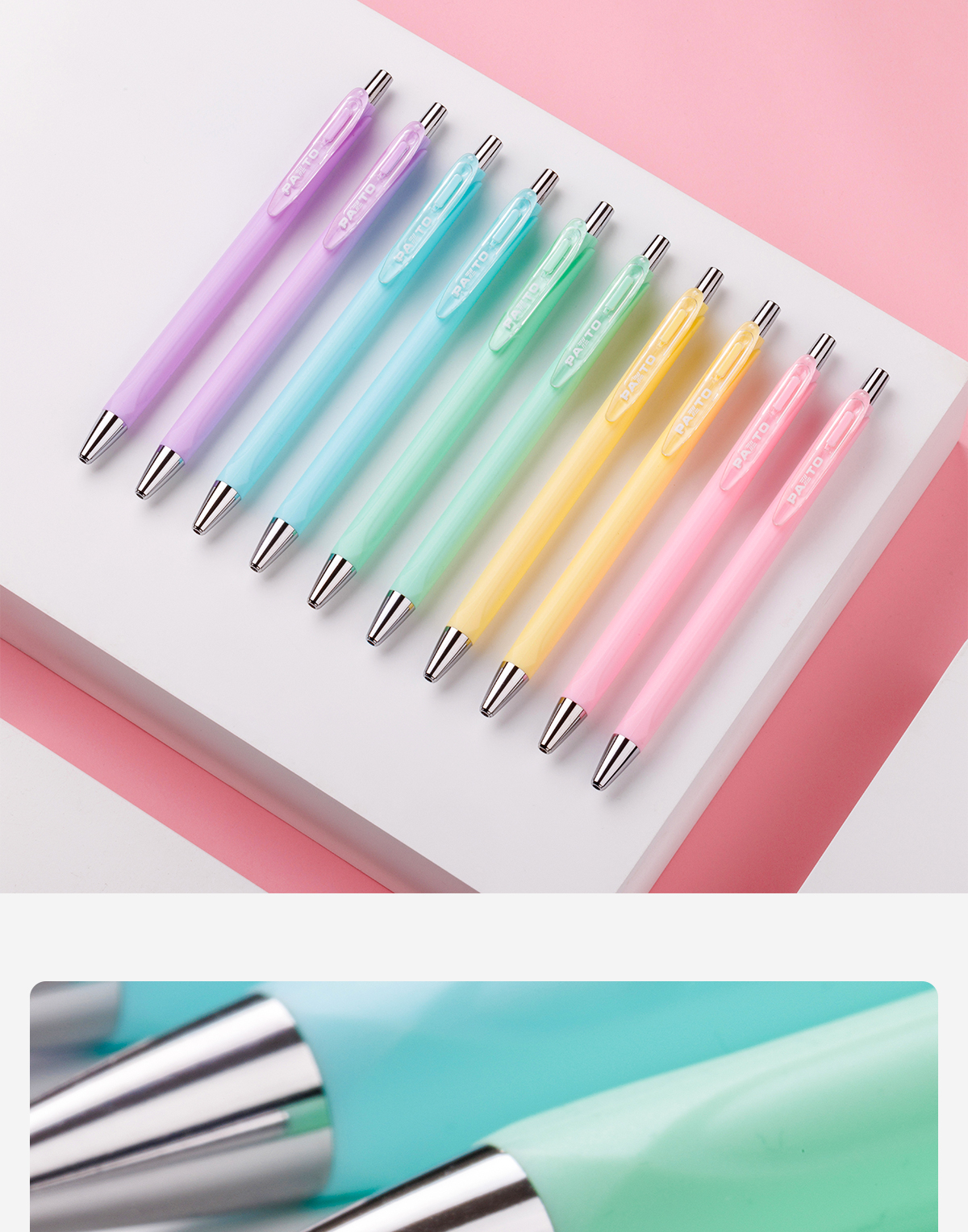 Mô tả Hộp 5 Bút gel bi Pazto Thiên Long Smooth Ink Pen ngòi 0.5mm - Mực xanh viết trơn êm, thân bút 5 màu tone pastel GEL-B015 - 8