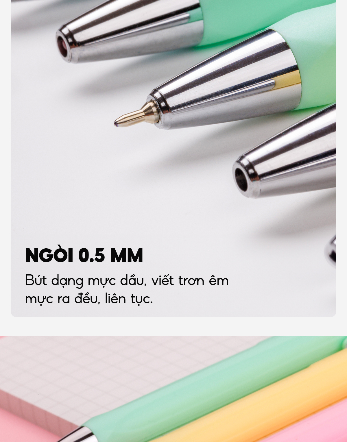 Mô tả Hộp 5 Bút gel bi Pazto Thiên Long Smooth Ink Pen ngòi 0.5mm - Mực xanh viết trơn êm, thân bút 5 màu tone pastel GEL-B015 - 9