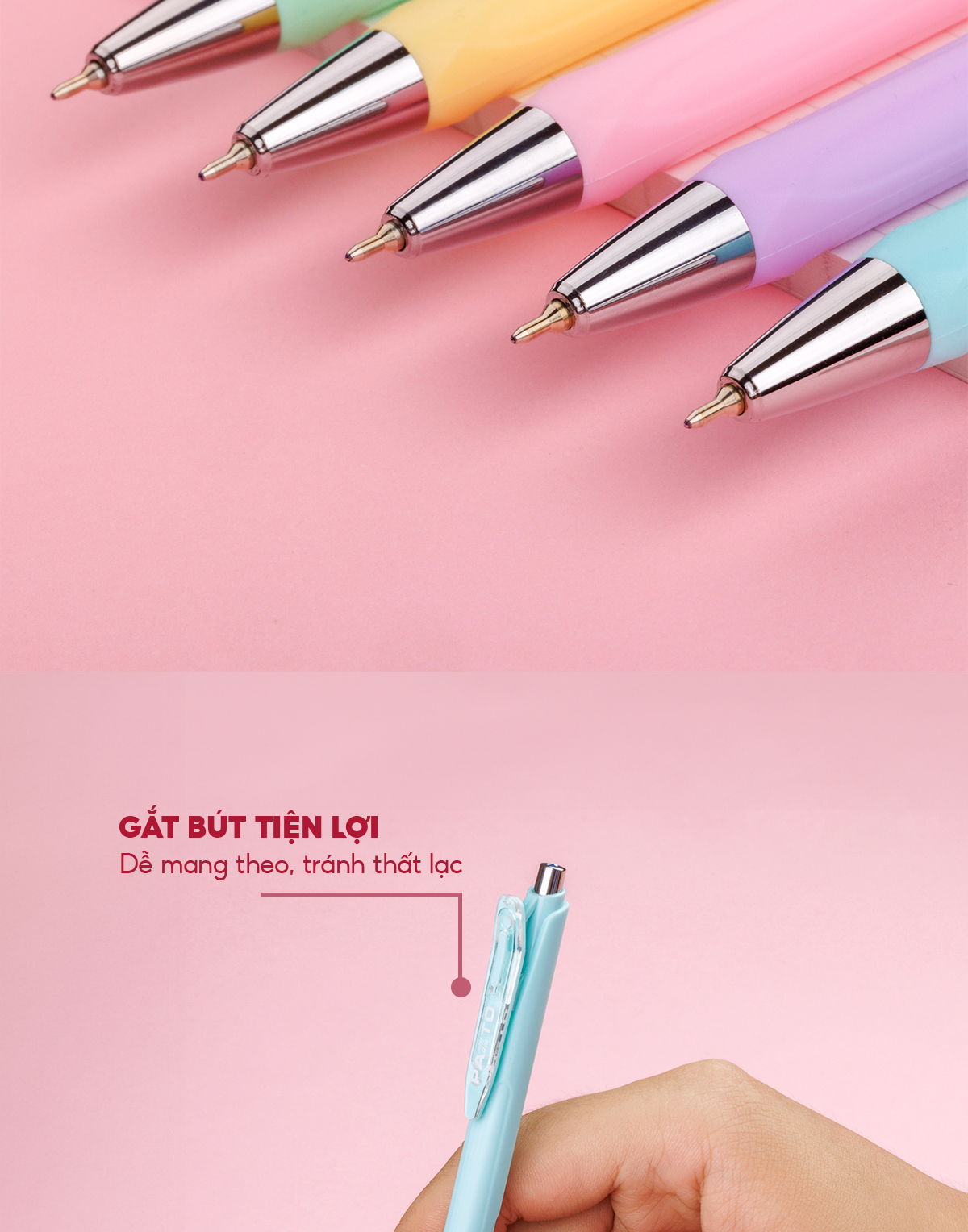 Mô tả Hộp 5 Bút gel bi Pazto Thiên Long Smooth Ink Pen ngòi 0.5mm - Mực xanh viết trơn êm, thân bút 5 màu tone pastel GEL-B015 - 10