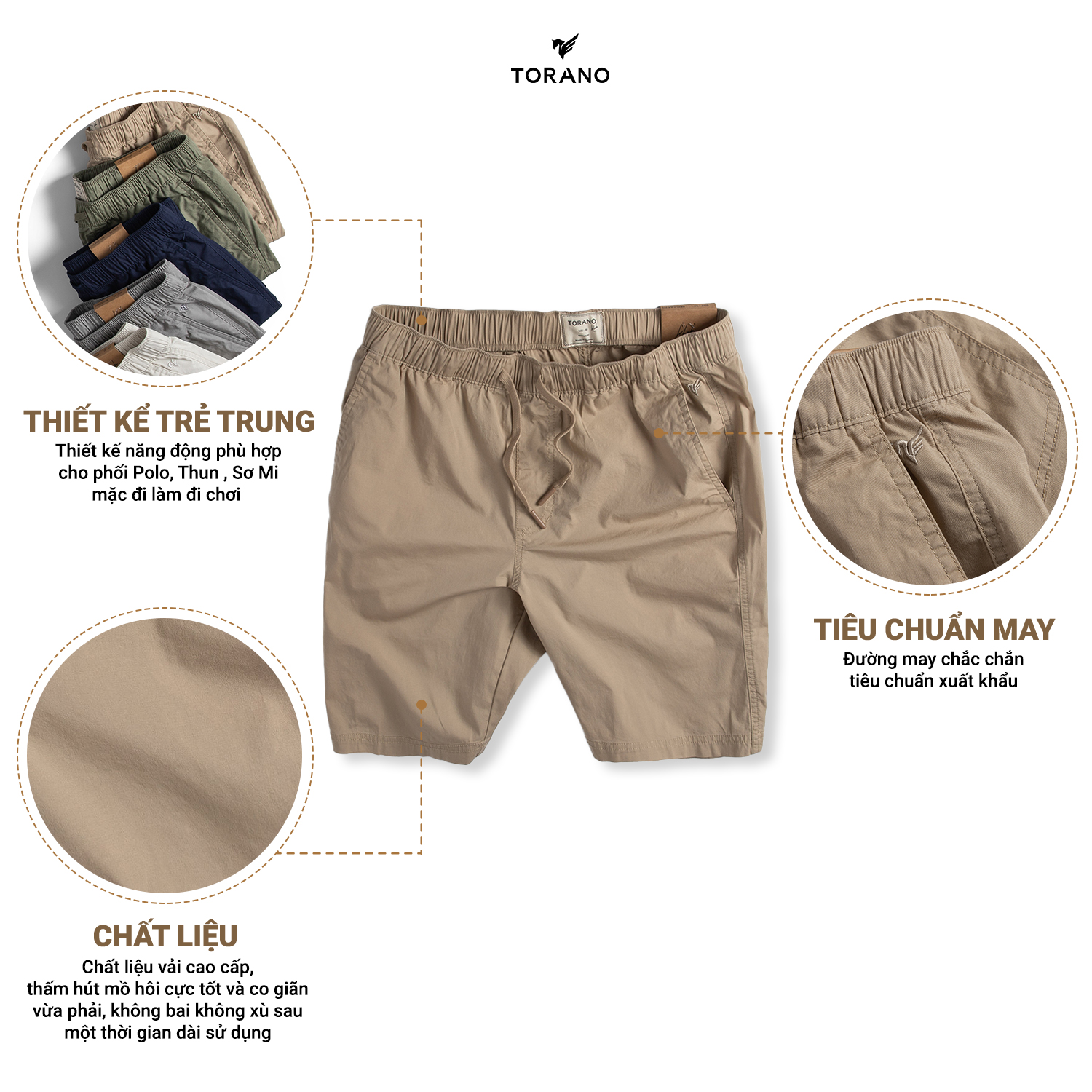 Quần short kaki nam TORANO màu trắng