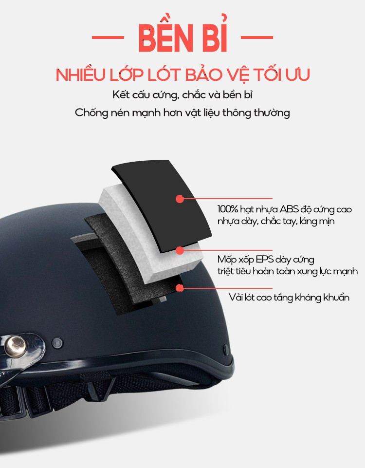 Mô tả Mũ Bảo Hiểm Nhiều Màu Loại Nửa Đầu Kèm Lười Trai B'COLOR - 3