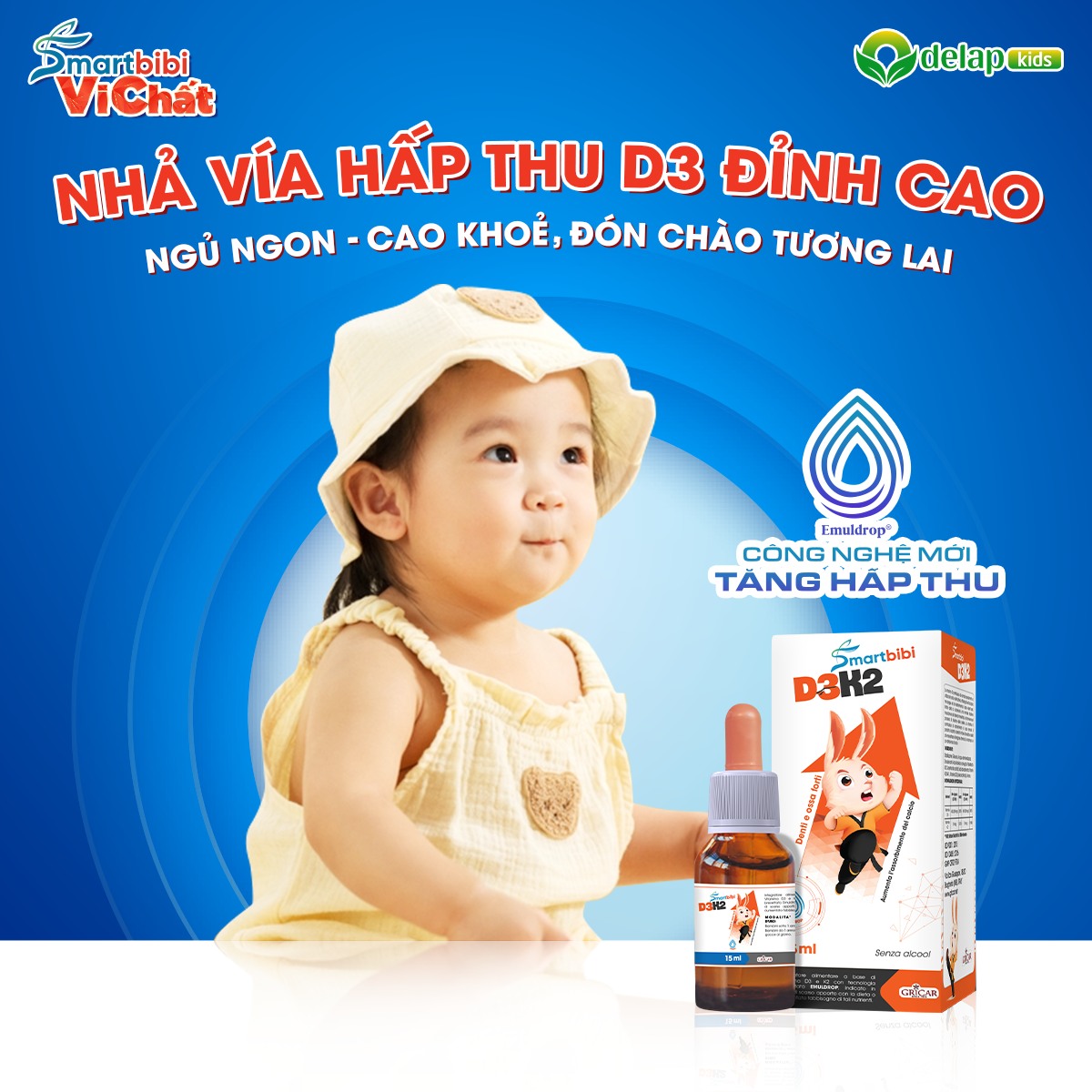 Vitamin D3 K2 Hỗ Trợ Tăng Chiều Cao Cho Bé Smartbibi D3K2 Emuldrop