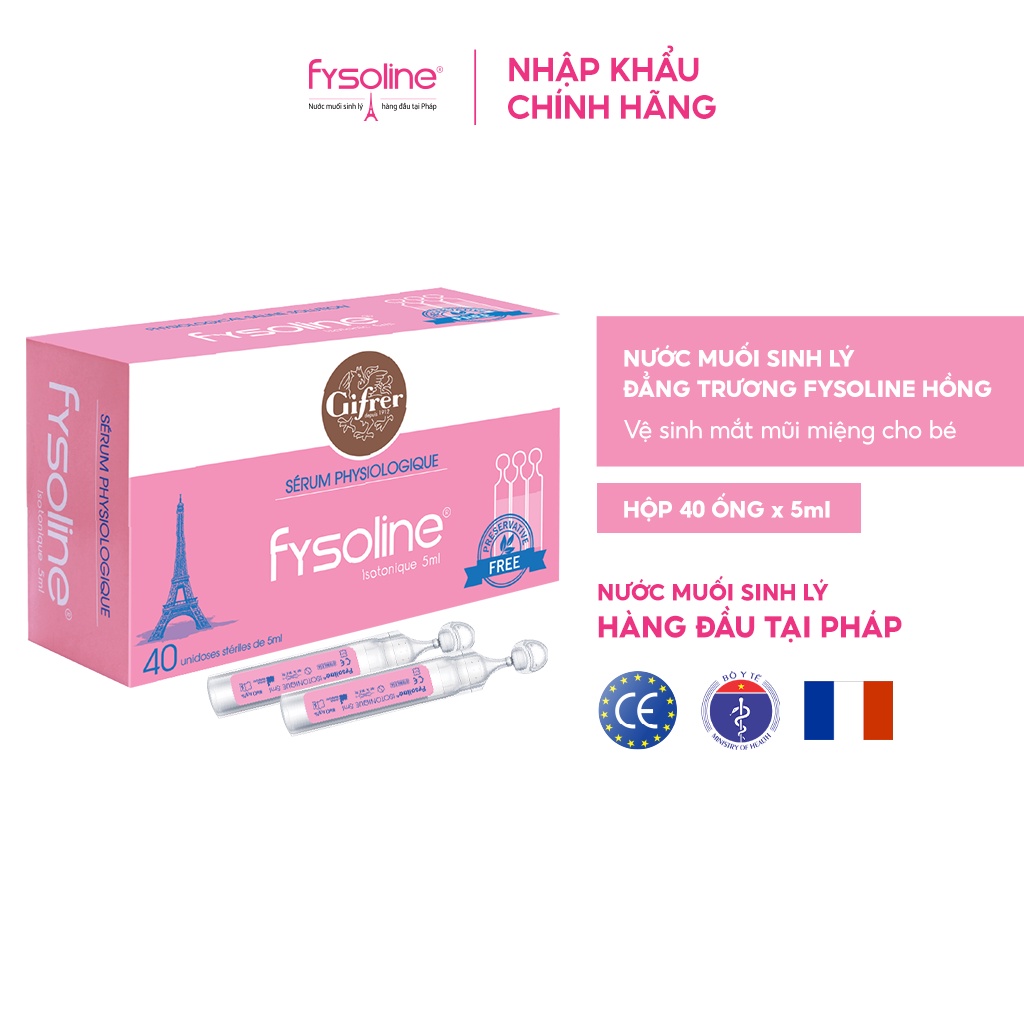 Mô tả Combo 2 Nước muối sinh lý Fysoline nhập khẩu Pháp vệ sinh mắt, mũi, miệng cho bé (Hộp hồng 40 ống x5ml) - 1