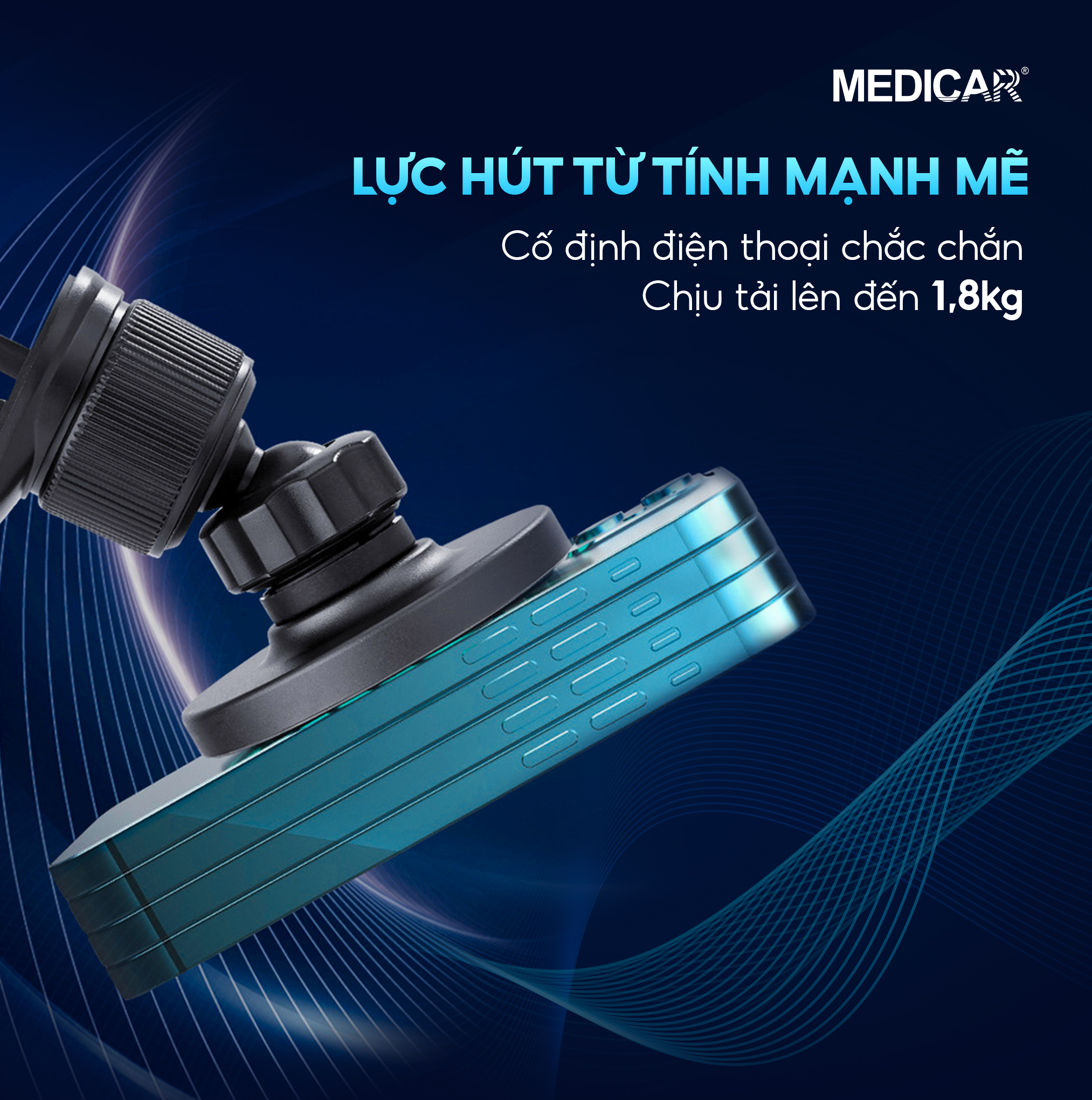 Mô tả Giá đỡ từ tính kiêm sạc nhanh không dây ô tô 15W Medicar V3, kẹp điện thoại xe hơi 2 trong 1 - 3
