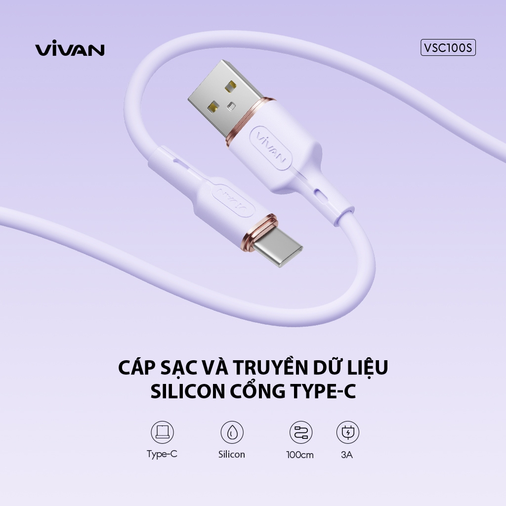 Mô tả Cáp Sạc Nhanh VIVAN VSL100S/ VSC100S/ VSM100S (Type C/ Micro USB) 1m Chất Liệu Silicon Mềm Dẻo - Chính Hãng - 4