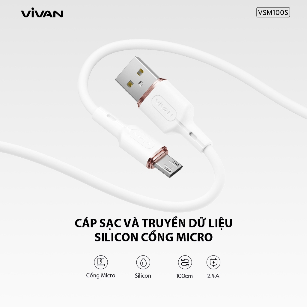 Mô tả Cáp Sạc Nhanh VIVAN VSL100S/ VSC100S/ VSM100S (Type C/ Micro USB) 1m Chất Liệu Silicon Mềm Dẻo - Chính Hãng - 5