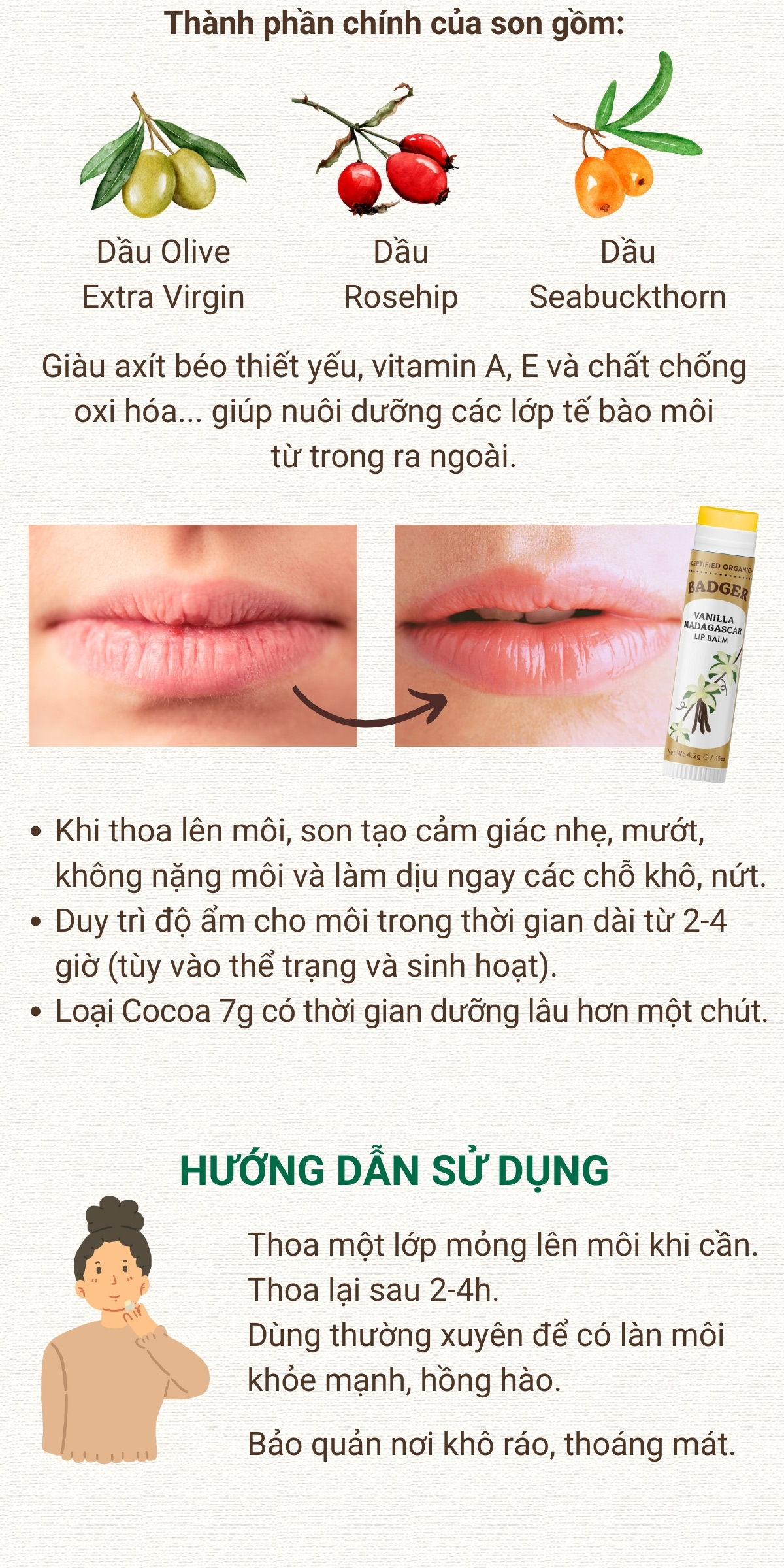 Mô tả Son dưỡng môi hữu cơ BADGER Lip Balm USDA Organic - 4.2g - 3