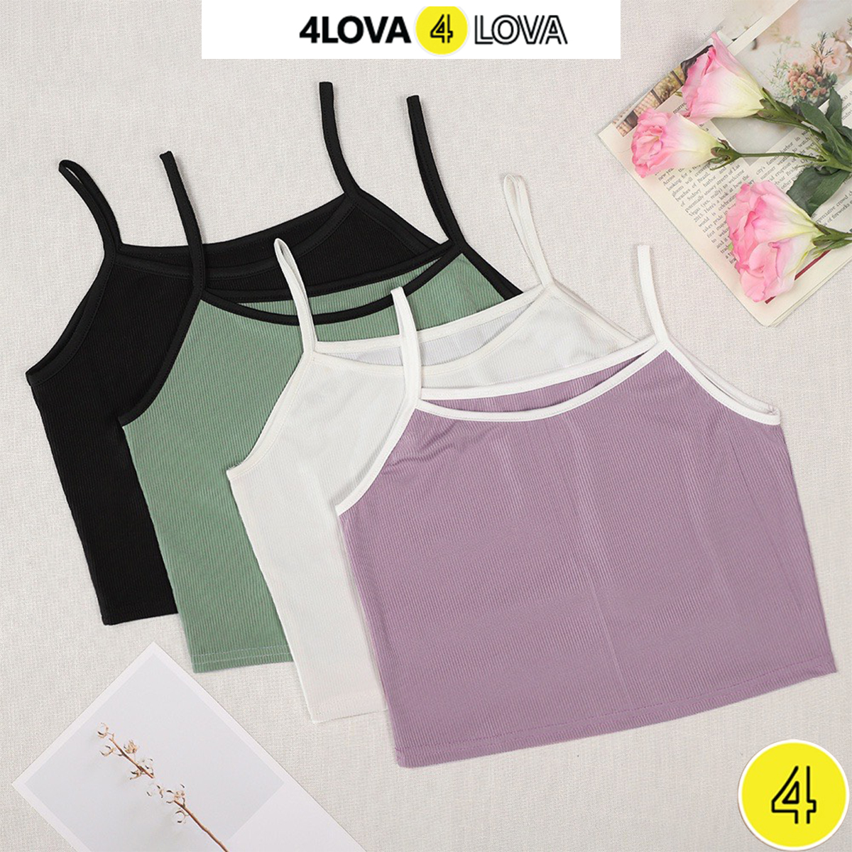 Mô tả Áo hai dây crotop nữ trơn basic 4LOVA chất liệu thun tăm cotton mềm mại, thoáng mát EVA058 - 2