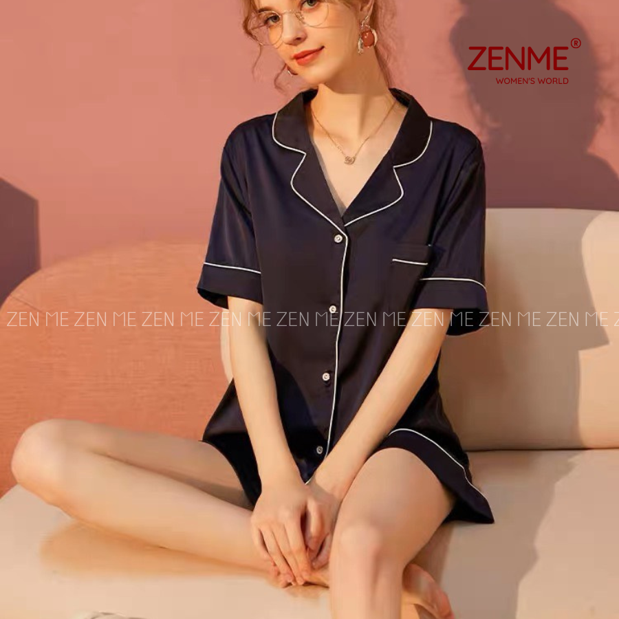 Mô tả Bộ đồ ngủ nữ Pijama lụa cộc đùi ZENME PJC0223 chất liệu cao cấp mặc nhà mát mẻ - 3