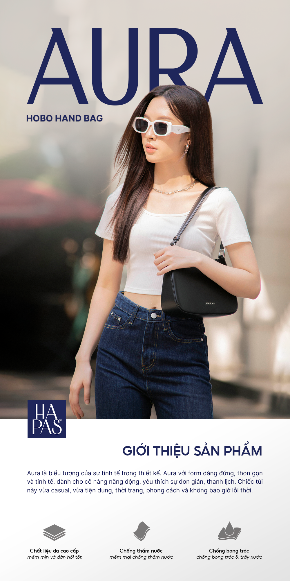 Mô tả Túi Xách Nữ Đeo Vai Aura Hobo Quai Ngắn Sz 24 HAPAS - TDV23059 - 1