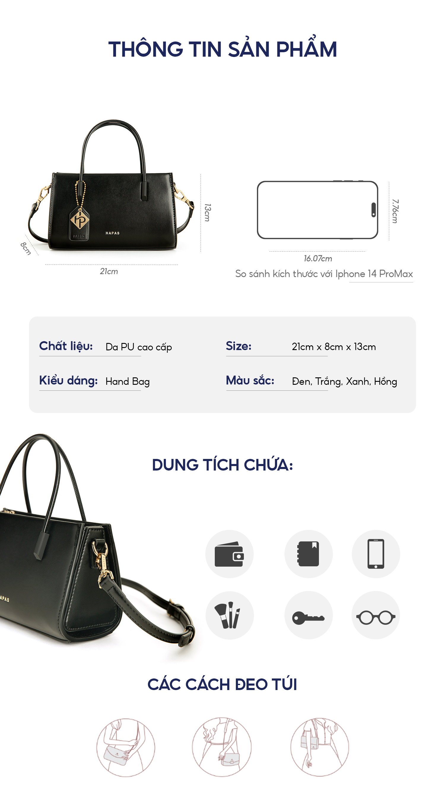 Mô tả Túi Xách Nữ Cầm Tay Tag Vuông La Muse HAPAS - TXT221226 - 2