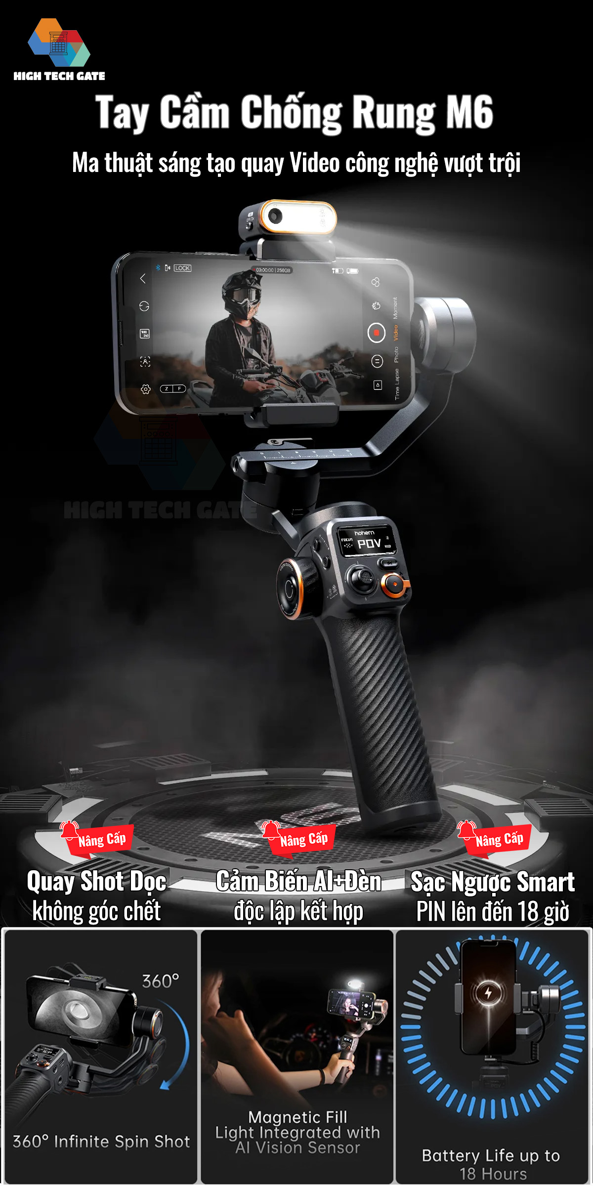 Tay cầm chống rung điện thoại M6 chống rung Isteady 7.0 tích hợp camera ...