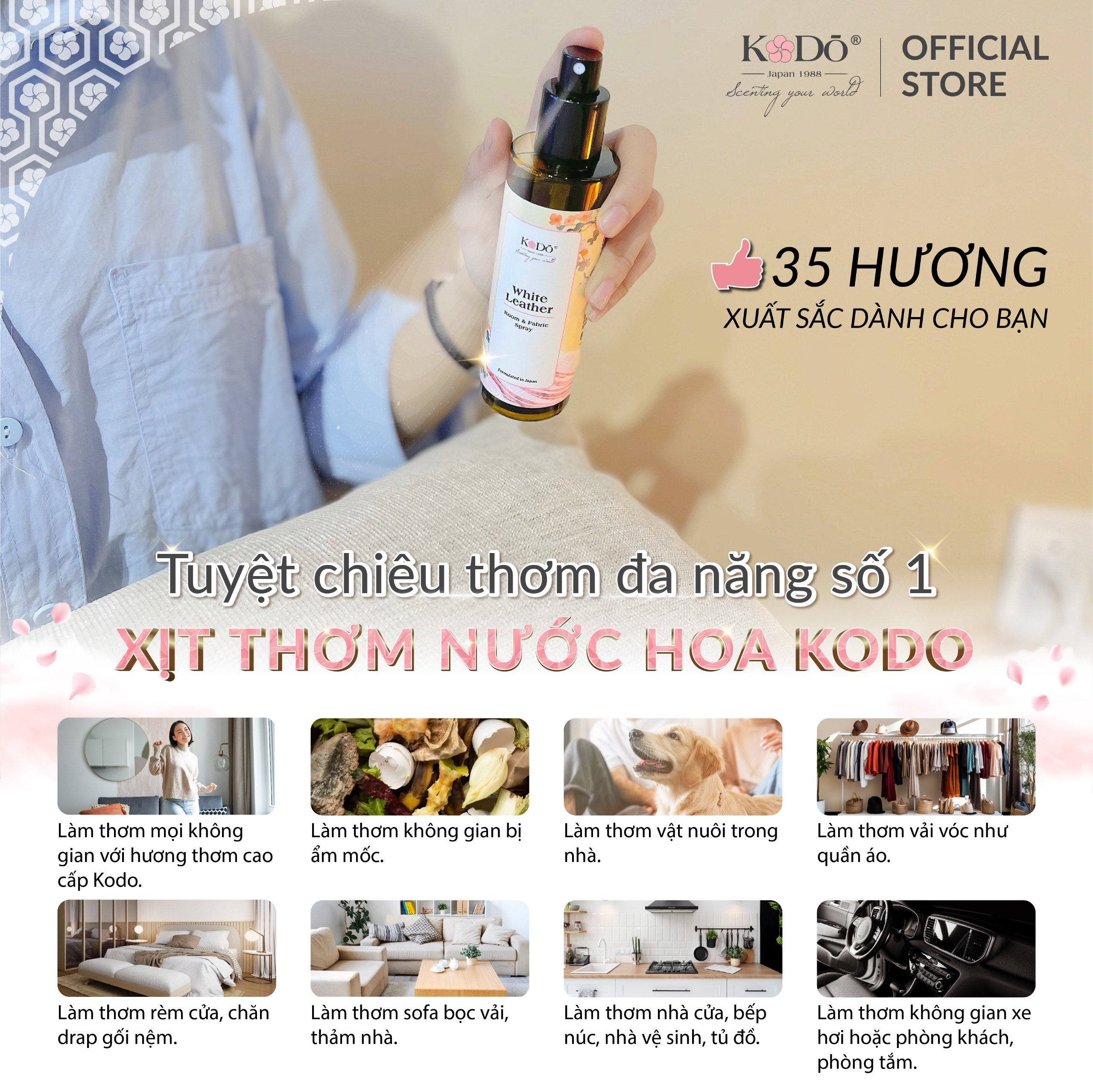 Mô tả Xịt Nước Hoa Đa Năng, Xịt Thơm Phòng, Quần Áo, Vải, Body Mist Hương Nước Hoa KODO Chai 100ml Tiện Lợi - 1
