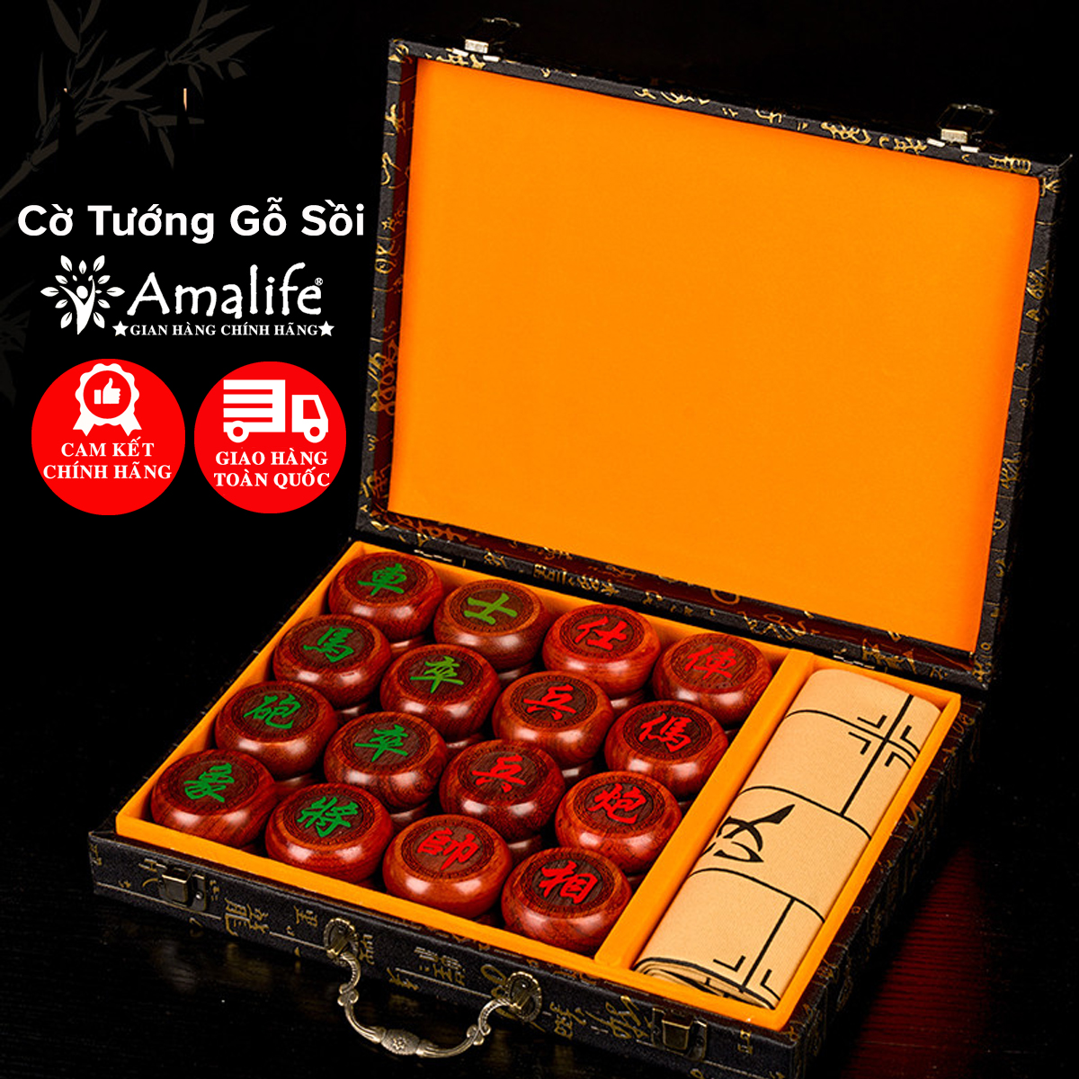 Mô tả Cờ Tướng Gỗ Sồi Quân Cờ 4.8cm - Bàn Cờ Tướng Vải Da Lộn + Hộp Đựng Cờ Làm Quà Tặng Cao Cấp Chính Hãng Amalife - Mã VIP01 - 1