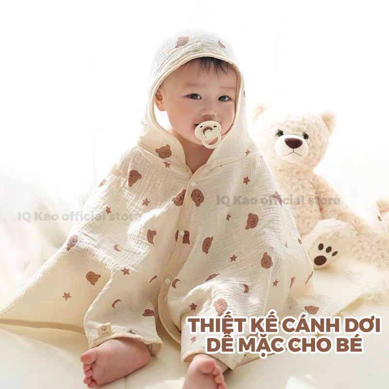 Mô tả Áo Choàng Chống Nắng Xô Muslin IQKAO Cho Bé 0-3 Tuổi Kèm Kính Chống Bụi, Thoáng Mát, Đa Năng 4 Mùa (3-14kg) - 4