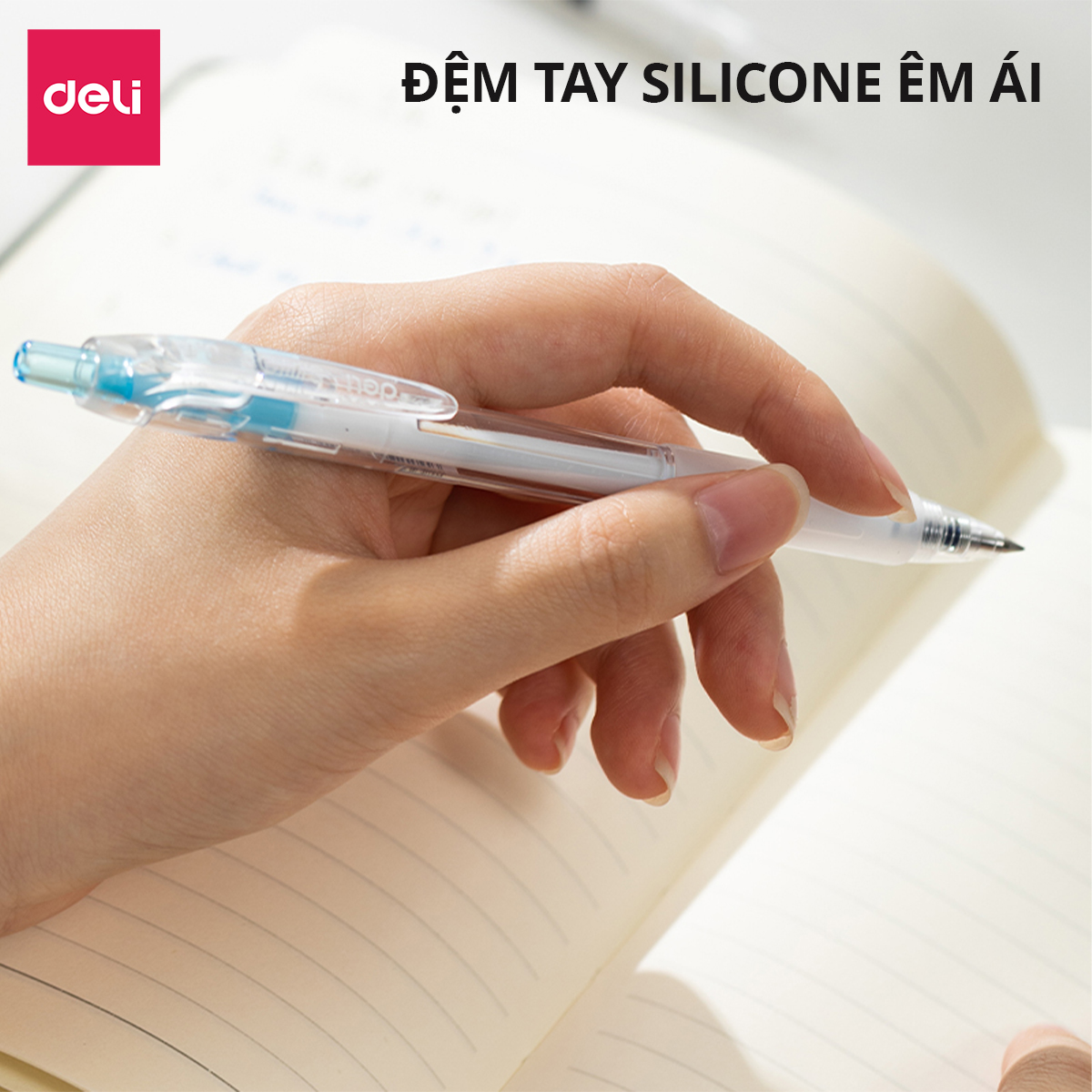 Mô tả Bút gel bút bi nước mực xanh ngòi 0.5mm Deli, Bút bi bấm mực gel trơn tru viết sổ caligraphy - 1
