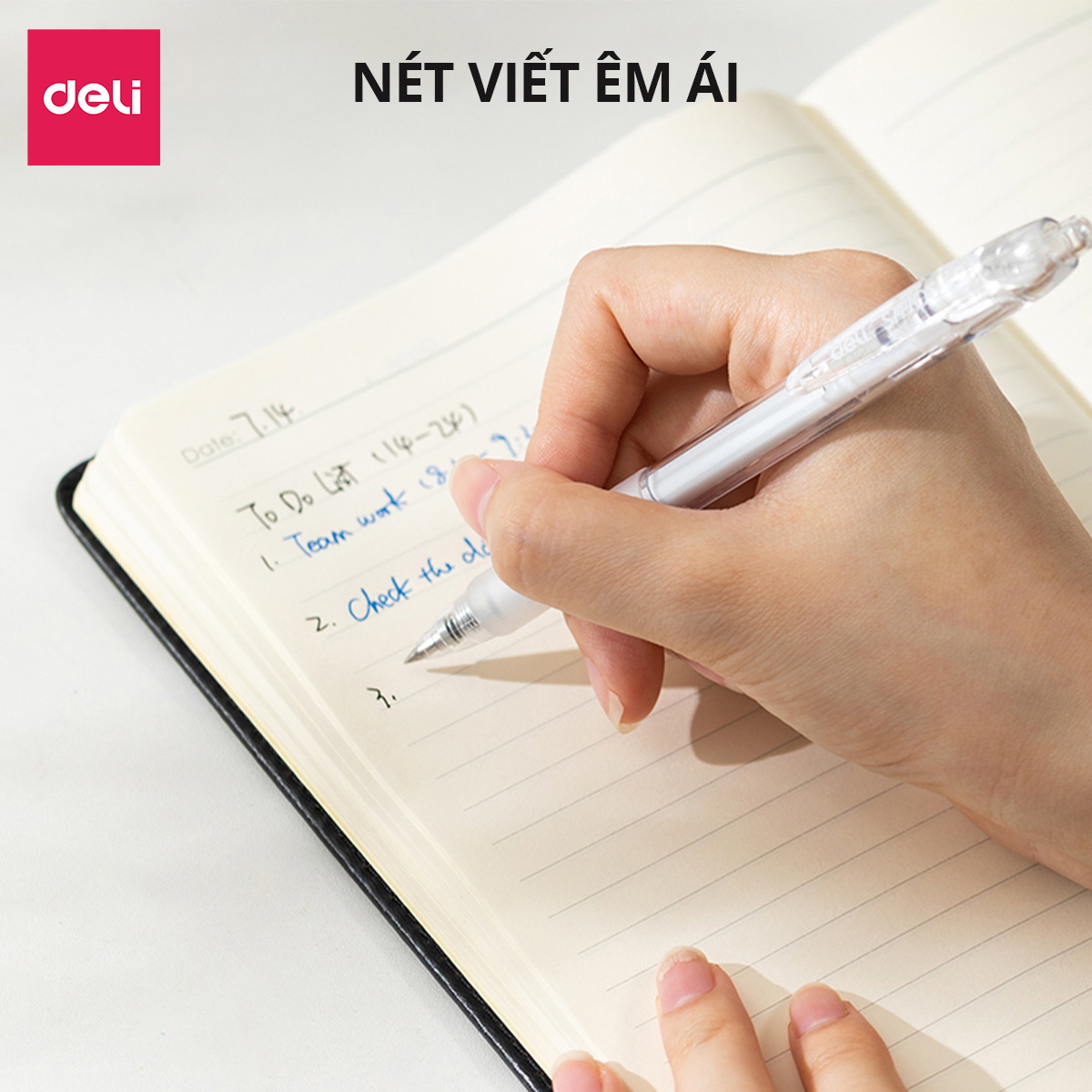 Mô tả Bút gel bút bi nước mực xanh ngòi 0.5mm Deli, Bút bi bấm mực gel trơn tru viết sổ caligraphy - 3