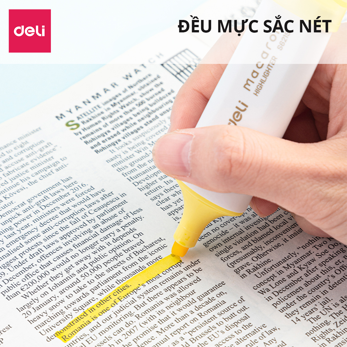 Mô tả Bút highlight đánh dầu màu macaron Deli - Bút dạ quang đánh dấu nhớ dòng pastel mực đều nhanh khô cho văn phòng học sinh - 3