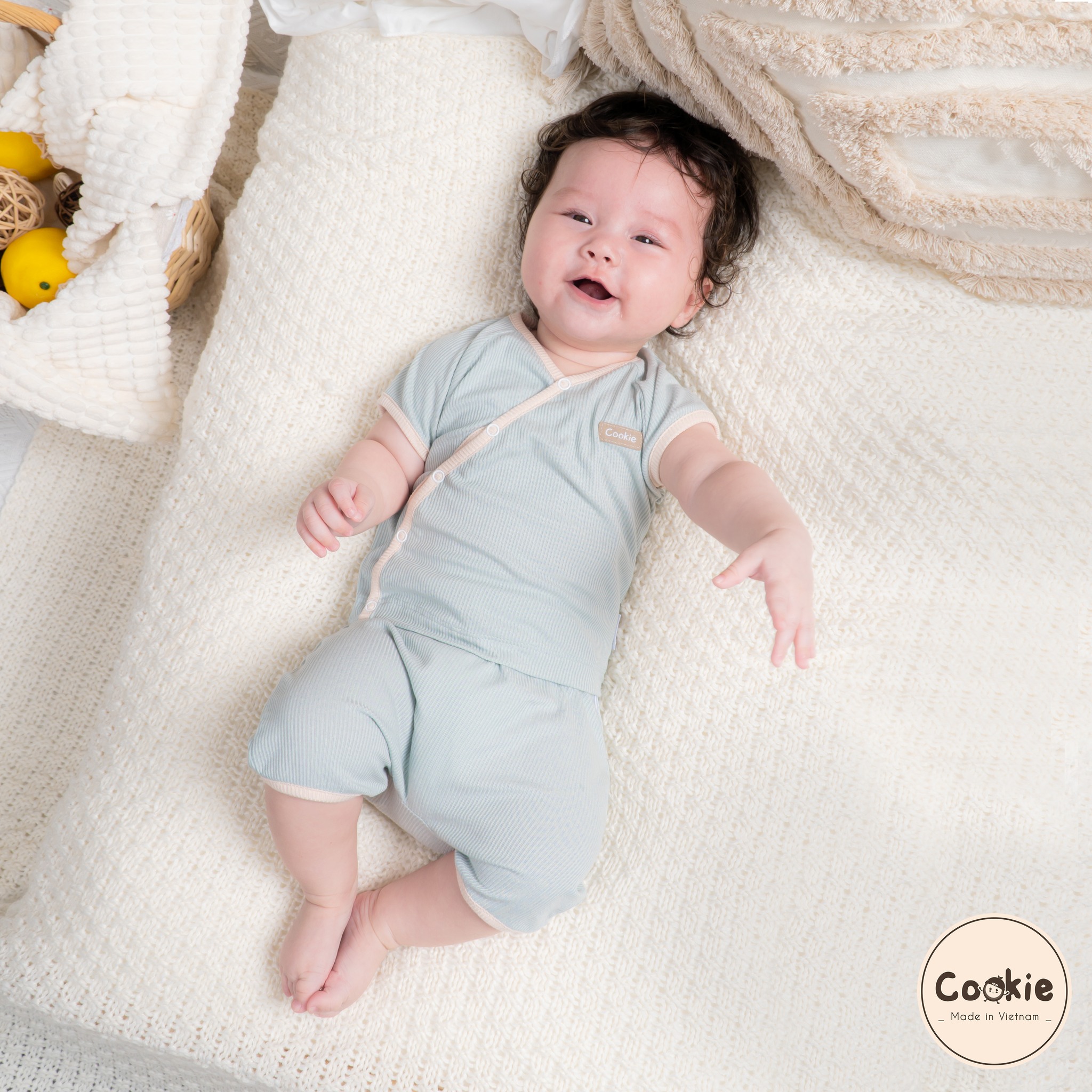 Mô tả Bộ Sơ Sinh Raglan COOKIE, Bộ Cộc Sơ Sinh Raglan Cài Chéo Cho Bé Size Từ 0 Đến 9 Tháng - 1