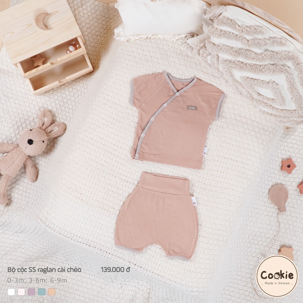 Mô tả Bộ Sơ Sinh Raglan COOKIE, Bộ Cộc Sơ Sinh Raglan Cài Chéo Cho Bé Size Từ 0 Đến 9 Tháng - 2