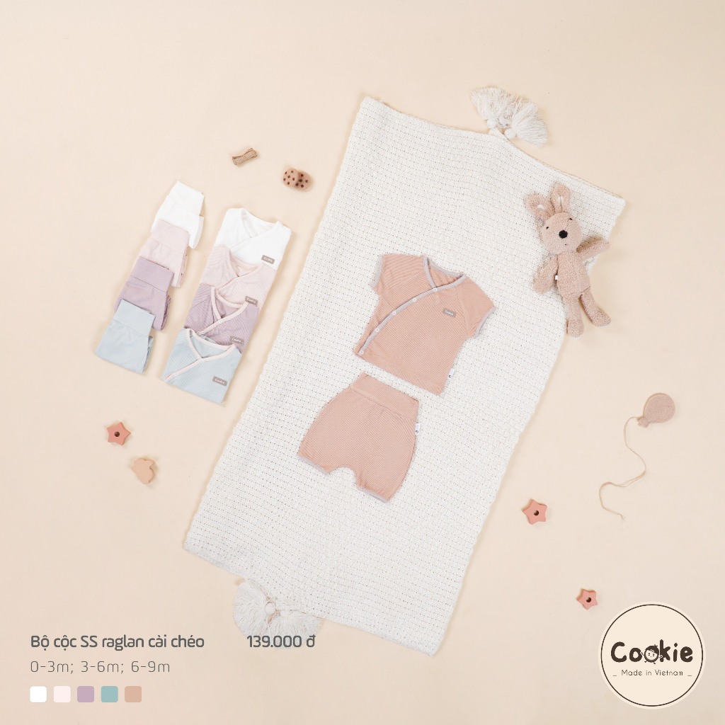 Mô tả Bộ Sơ Sinh Raglan COOKIE, Bộ Cộc Sơ Sinh Raglan Cài Chéo Cho Bé Size Từ 0 Đến 9 Tháng - 4