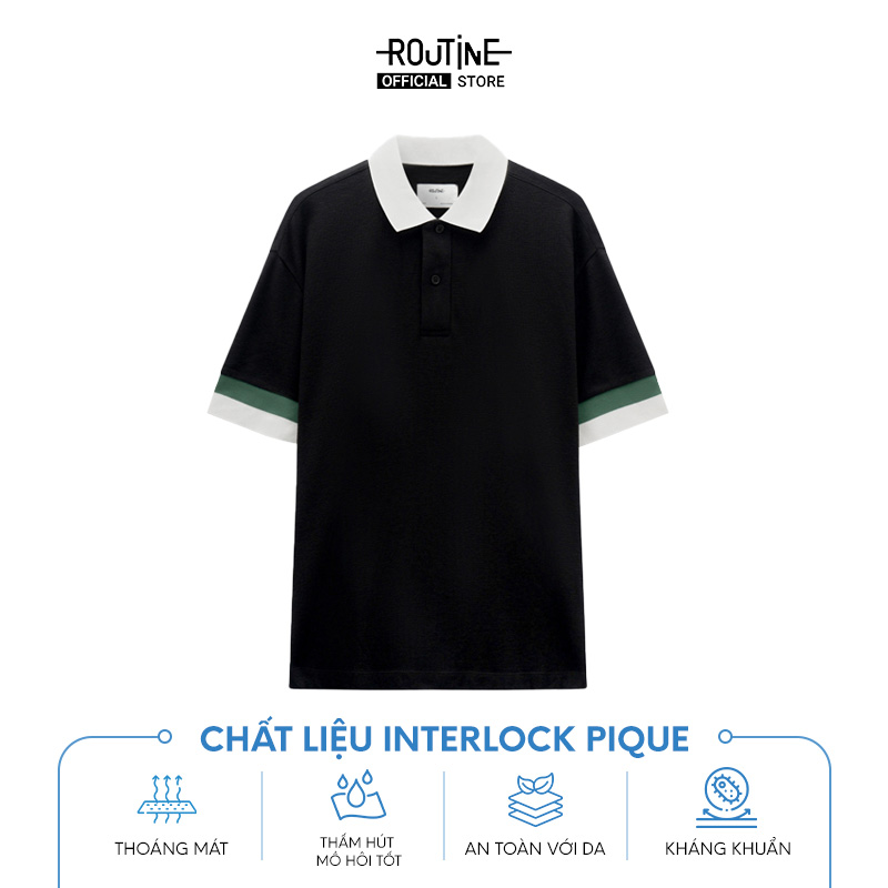 Mô tả Áo Polo Nam Interlock Pique Trơn Phối Cổ Tay Form Loose - Routine 10S23POL041 - 2