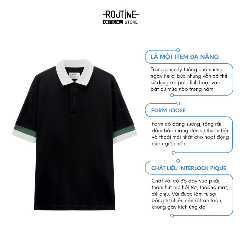 Mô tả Áo Polo Nam Interlock Pique Trơn Phối Cổ Tay Form Loose - Routine 10S23POL041 - 1