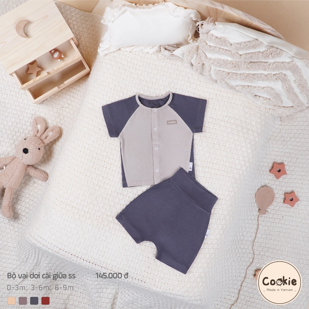 Mô tả Bộ Sơ Sinh Cộc Tay COOKIE, Bộ Sơ Sinh Vai Dơi Cài Giữa Cho Bé Size Từ 0 Đến 9 Tháng - 1