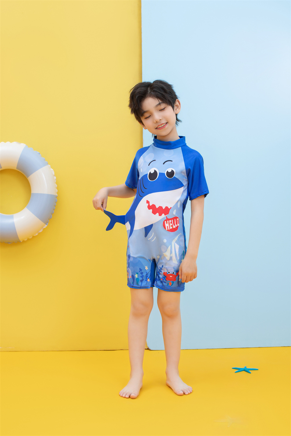 Mô tả Bộ đồ bơi bé trai liền thân SKIDS quần áo bơi cho ngắn tay cho bé đi biển họa tiết khủng long người nhện đáng yêu - 5