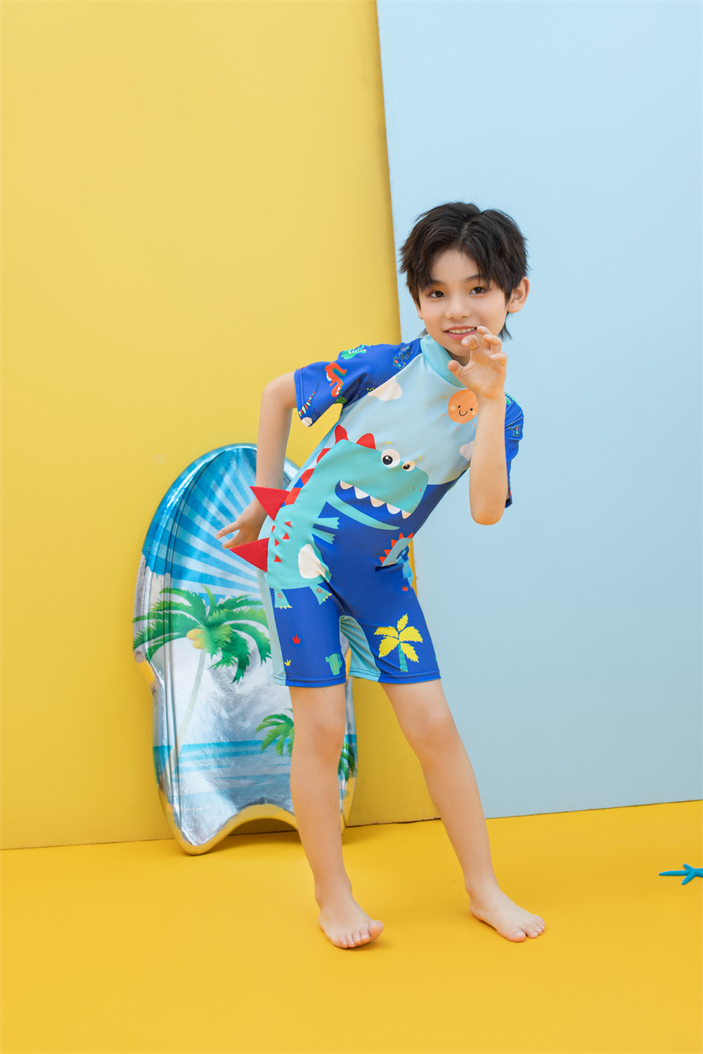 Mô tả Bộ đồ bơi bé trai liền thân SKIDS quần áo bơi cho ngắn tay cho bé đi biển họa tiết khủng long người nhện đáng yêu - 8