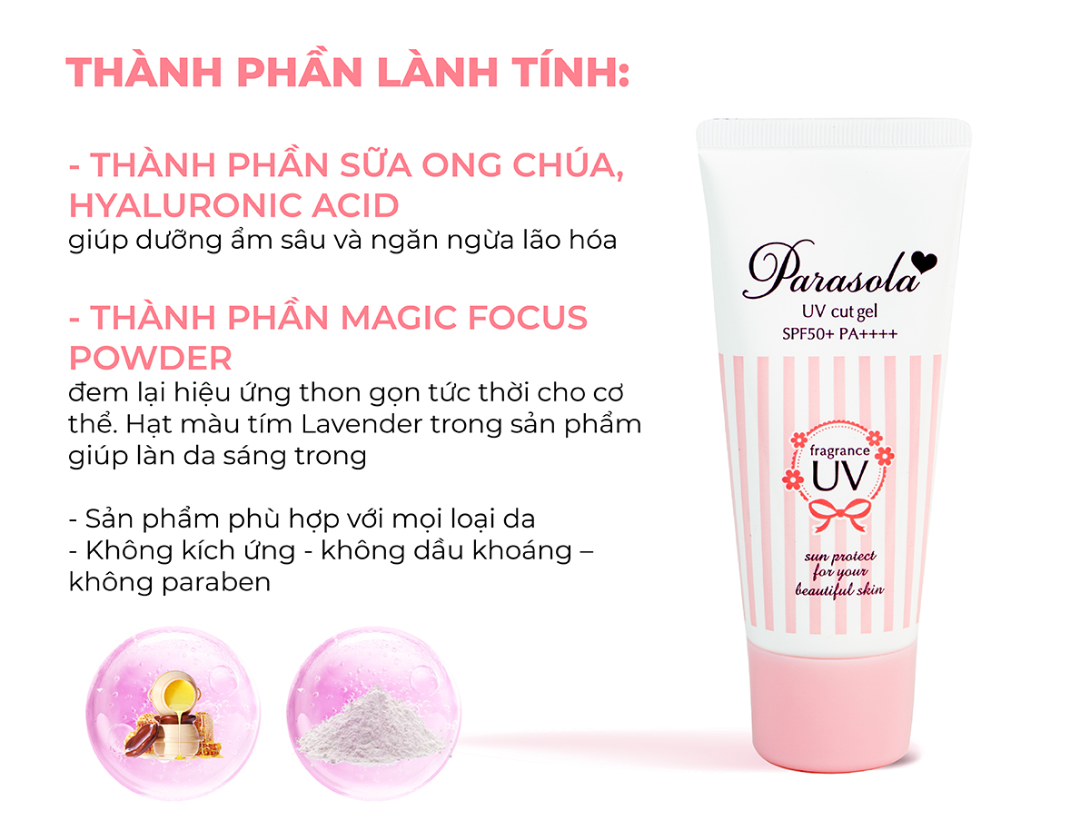 Mô tả Kem chống nắng dưỡng da dạng gel Naris Parasola Fragrance, UV 2-sao SPF50+ PA++++ 90g - 3