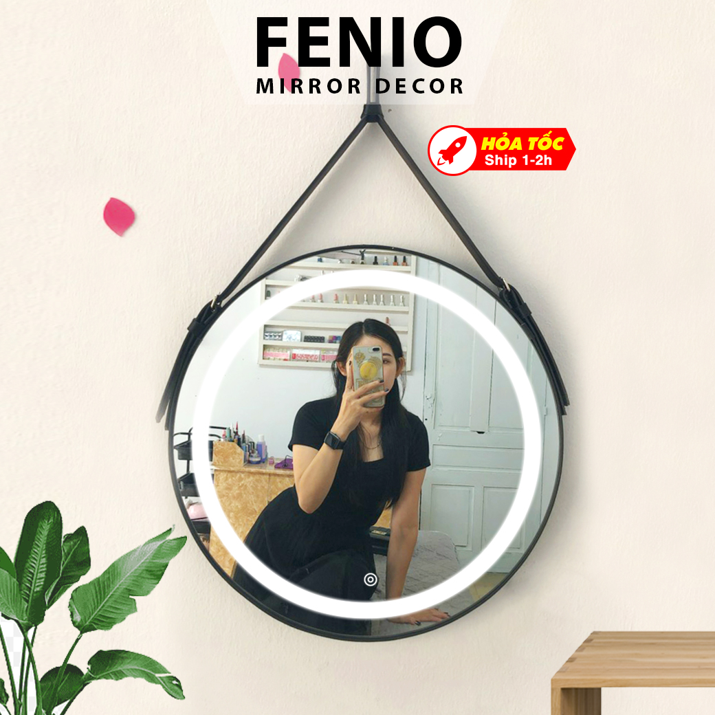 Mô tả Gương đèn led cảm ứng treo tường FENIO viền dây da nhiều màu sắc - 1