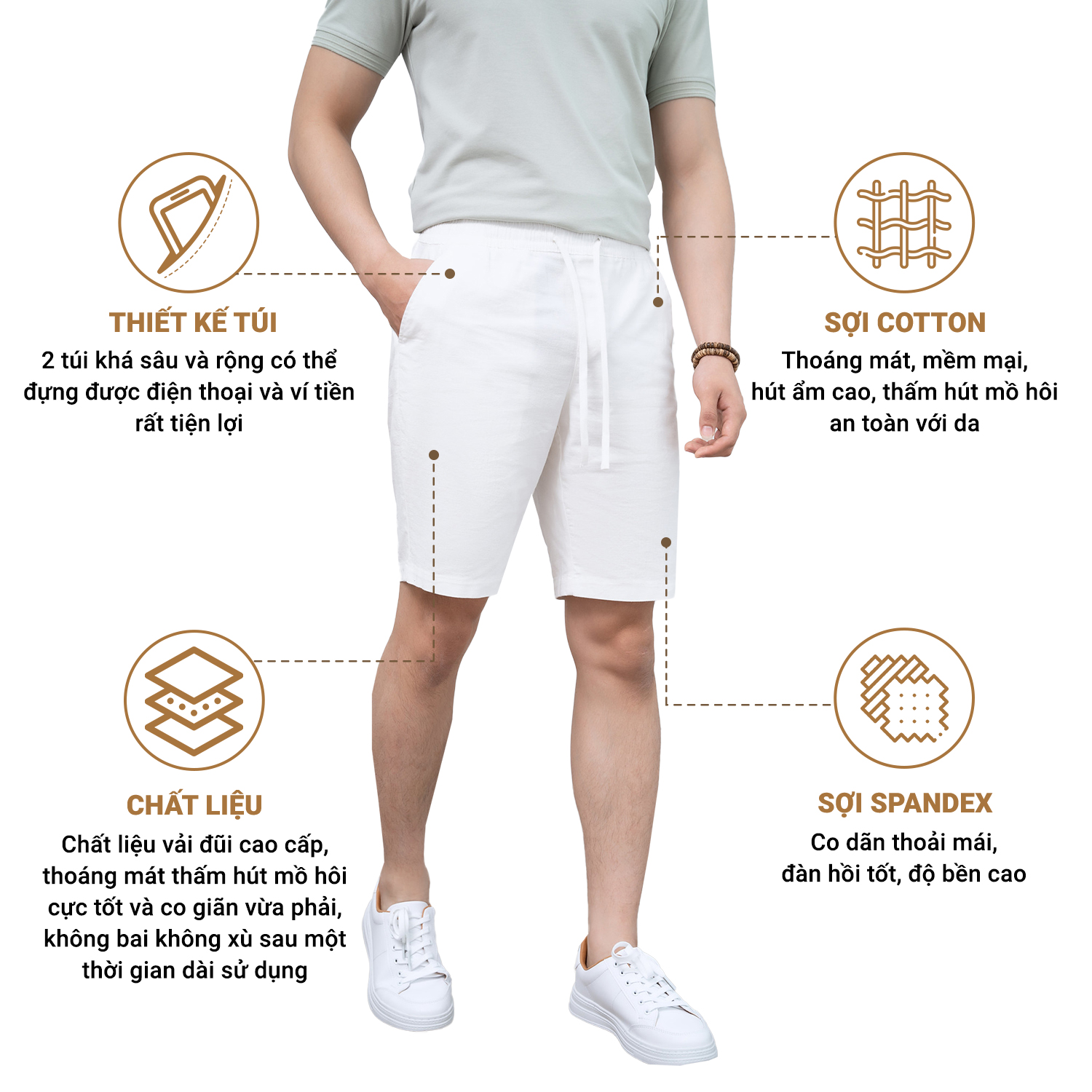 Chi tiết cạp chun quần short TORANO