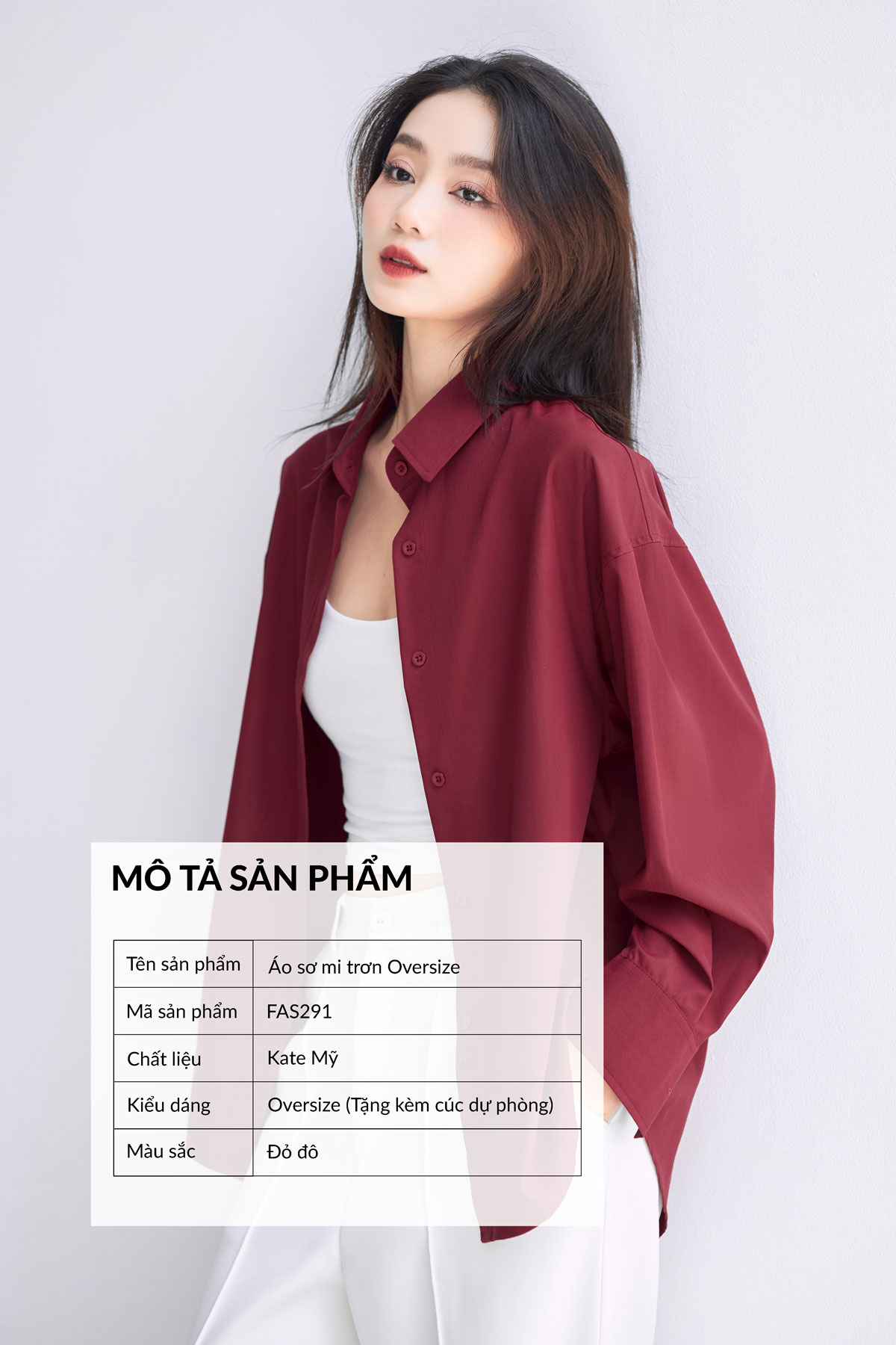 Áo sơ mi nữ GILLEE oversized Đỏ Đô FAS291