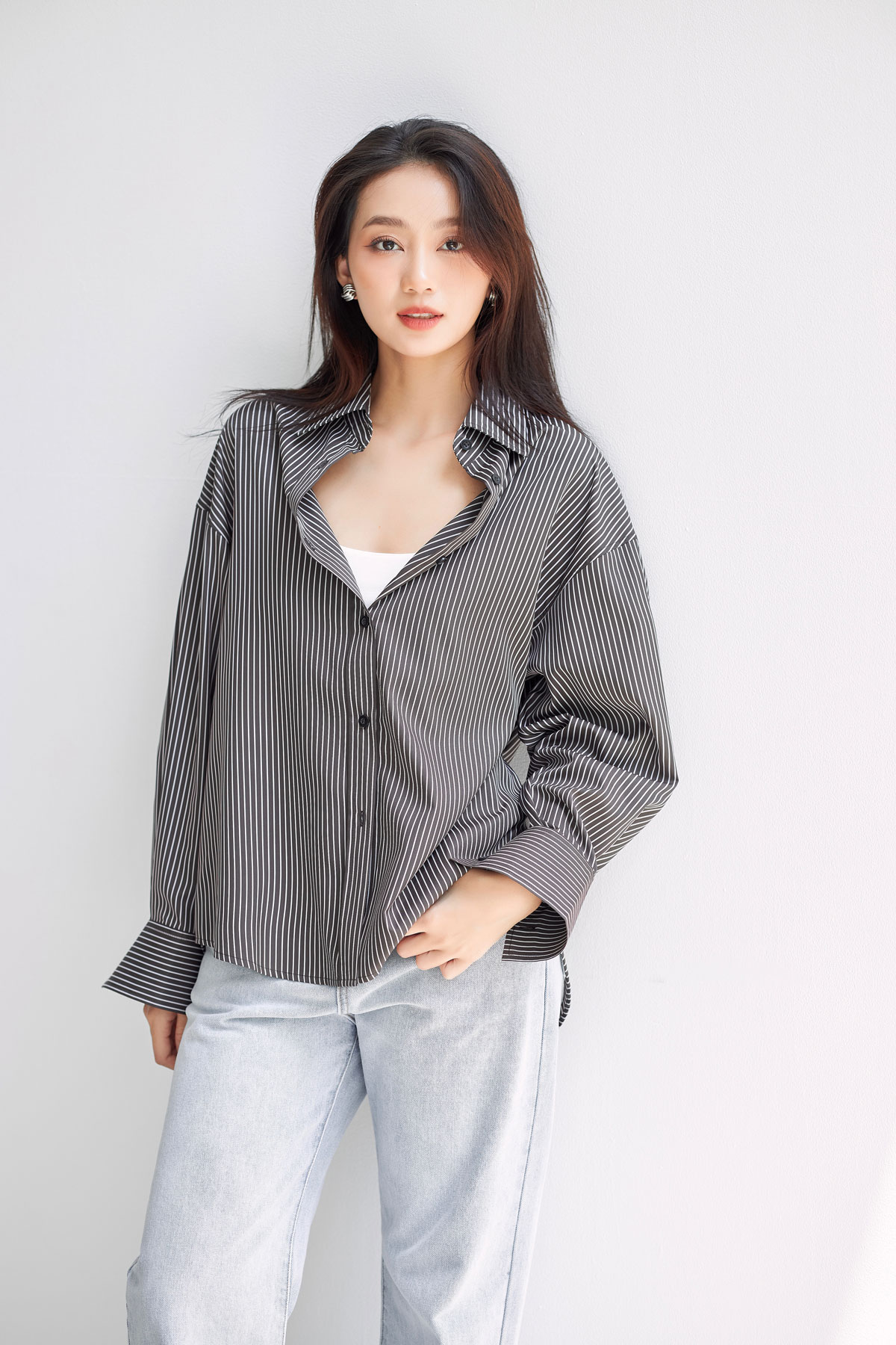 Áo sơ mi GILLEE FAS294 màu hồng sọc trắng