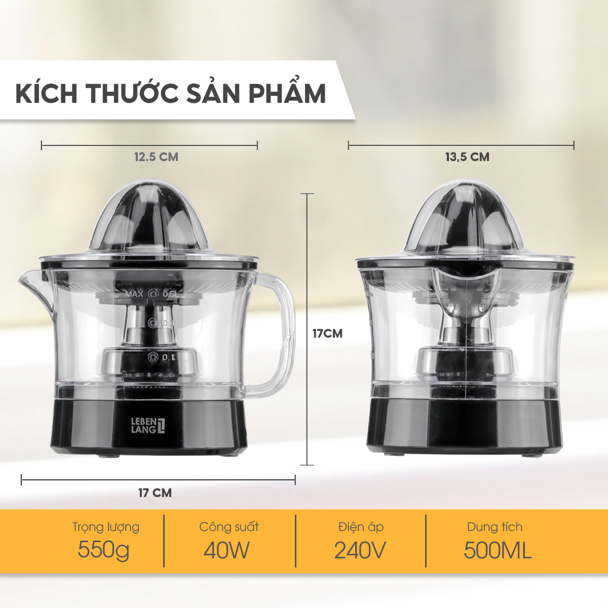 Mô tả Máy vắt cam mini Lebenlang LBL3383 công suất 40W, dung tích 500ml, bảo hành 2 năm - hàng chính hãng - 4