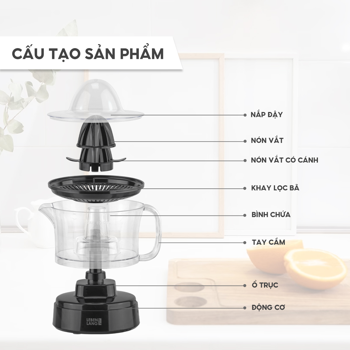 Mô tả Máy vắt cam mini Lebenlang LBL3383 công suất 40W, dung tích 500ml, bảo hành 2 năm - hàng chính hãng - 7