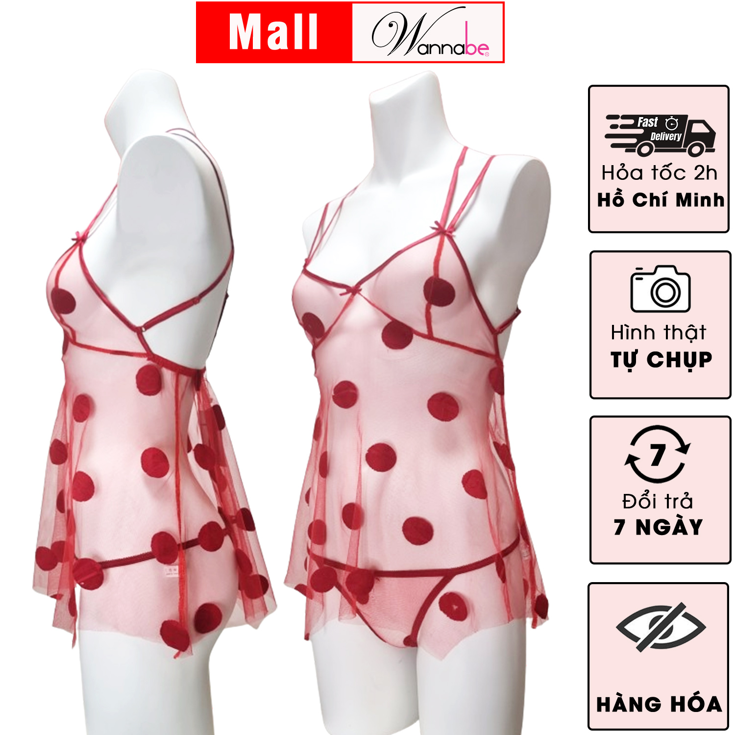 Mô tả Đầm ngủ WANNABE váy ngủ lưới trong suốt sexy tặng kèm quần đồng bộ khoe thân hình gợi cảm DNC15 - 3