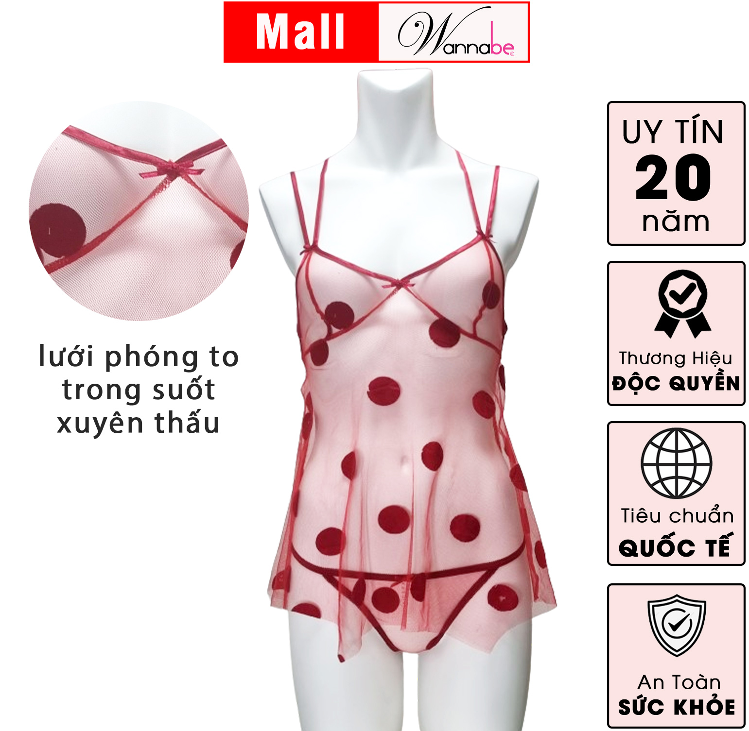 Đường may ziczac của đầm ngủ WANNABE DNC15