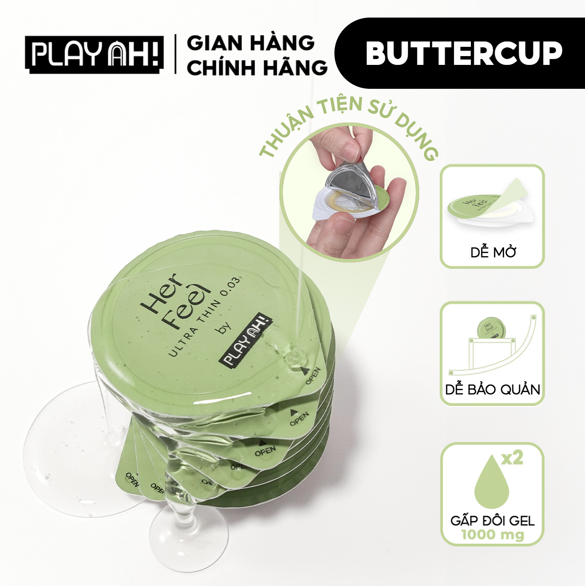 Mô tả Bao cao su PlayAh Her Feel Ultra Thin 0.03 Hộp 3/10 Size 52mm Siêu Mỏng Nhiều Gel Cao Cấp - 3