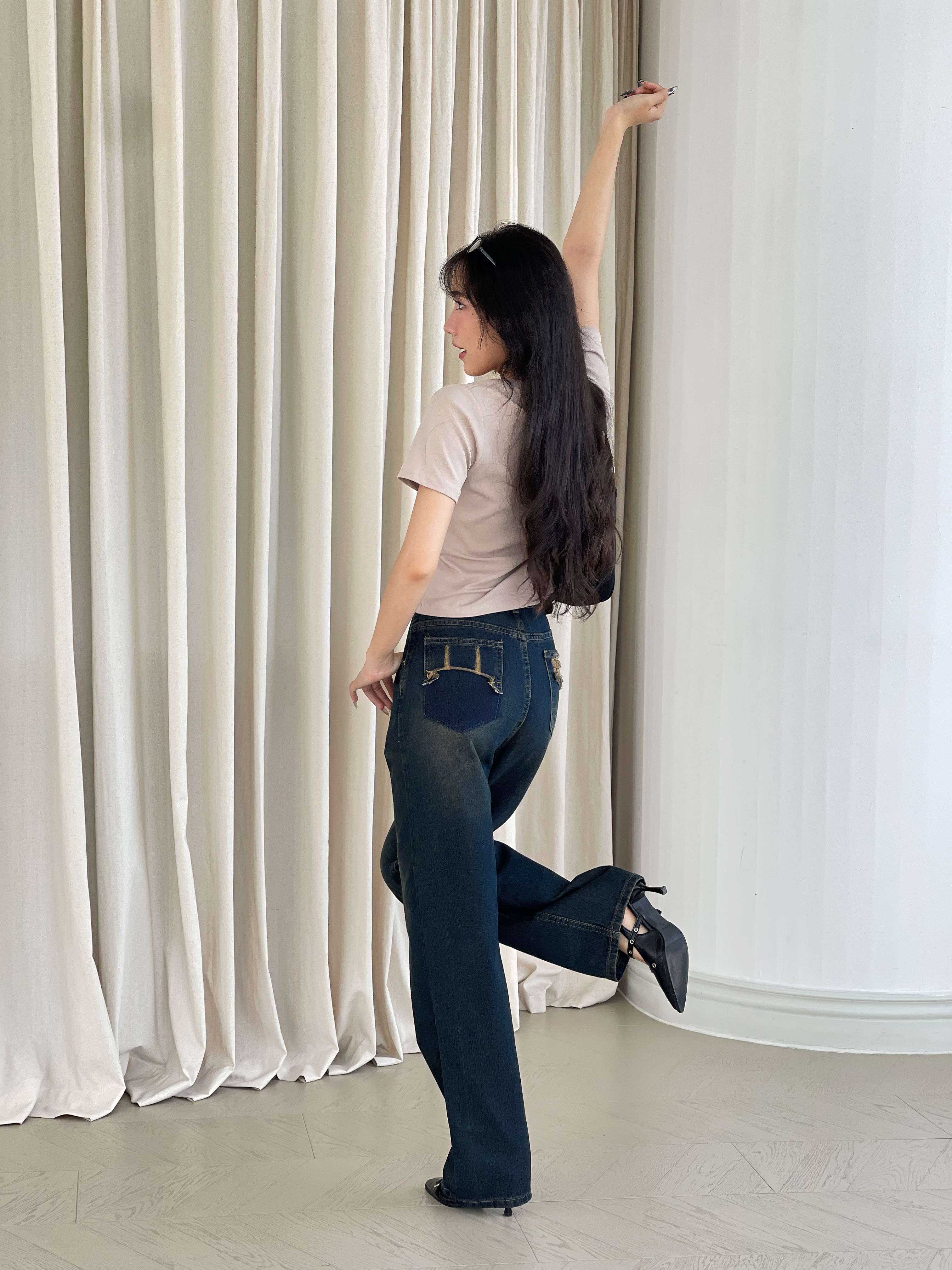 Mô tả Quần jean ống rộng denim nữ VMSTYLE cạp cao trơn túi sau rách kiểu basic đi học QJR00195 QJR00196 - 5