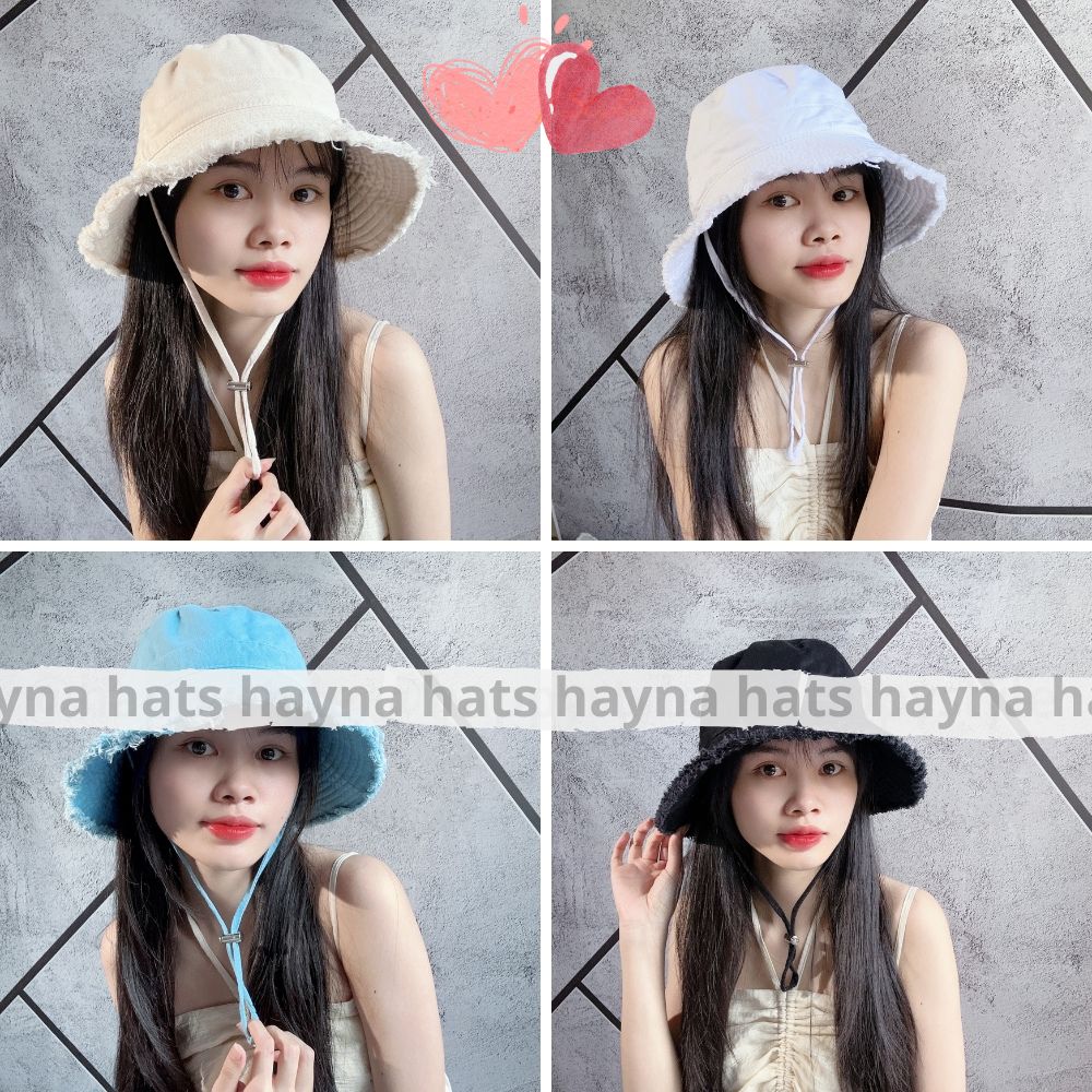 Mũ tai bèo chống nắng có dây viền rách siêu xinh, mạc sắt chữ Fashion ...
