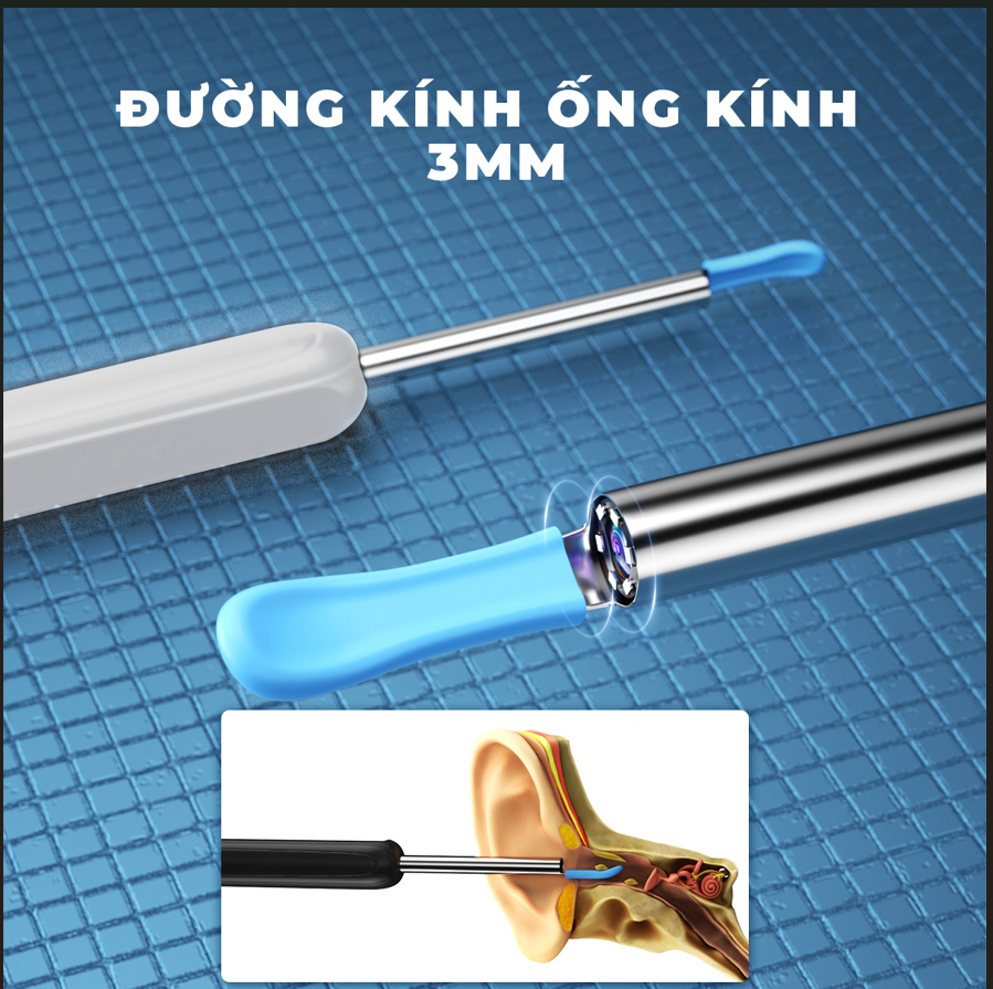 Dụng cụ lấy ráy tai có camera đầu kim loại bọc silicon FIKO E9S - Tặng ...