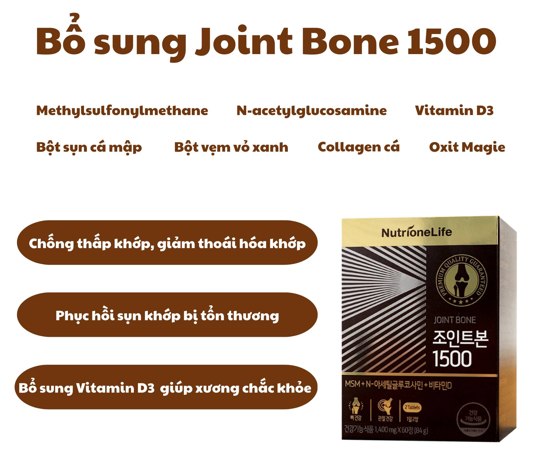Mô tả Bổ Khớp Joint Bone 1500 Bổ Sung Glucosamine Giảm Đau,Thoái Hóa Khớp, Tăng Cường Dịch Khớp 30 Viên - 4