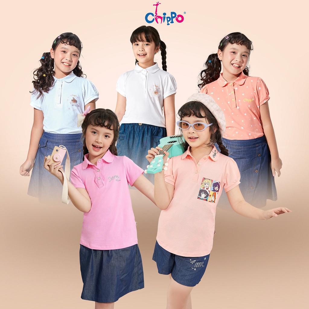 Mô tả Áo thun Polo Chippo tay ngắn cổ bẻ cho bé gái từ 7 đến 12 tuổi (24-42kg) chất liệu Cotton cao cấp - 1