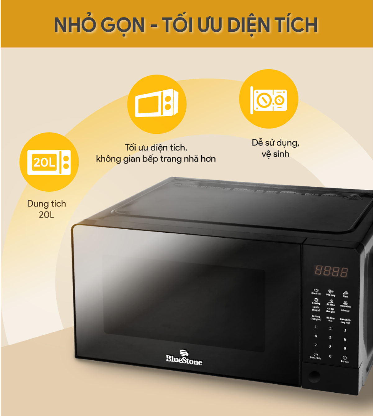 Mô tả Lò Vi Sóng Điện Tử BlueStone MOB-7815 - 20 Lít - 1100W - 8