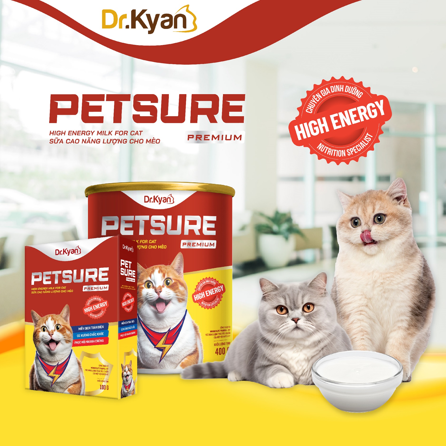 Mô tả Dr.Kyan - Sữa bột PETSURE - Cao năng lượng cho mèo lon 400g - DrKyan - 1