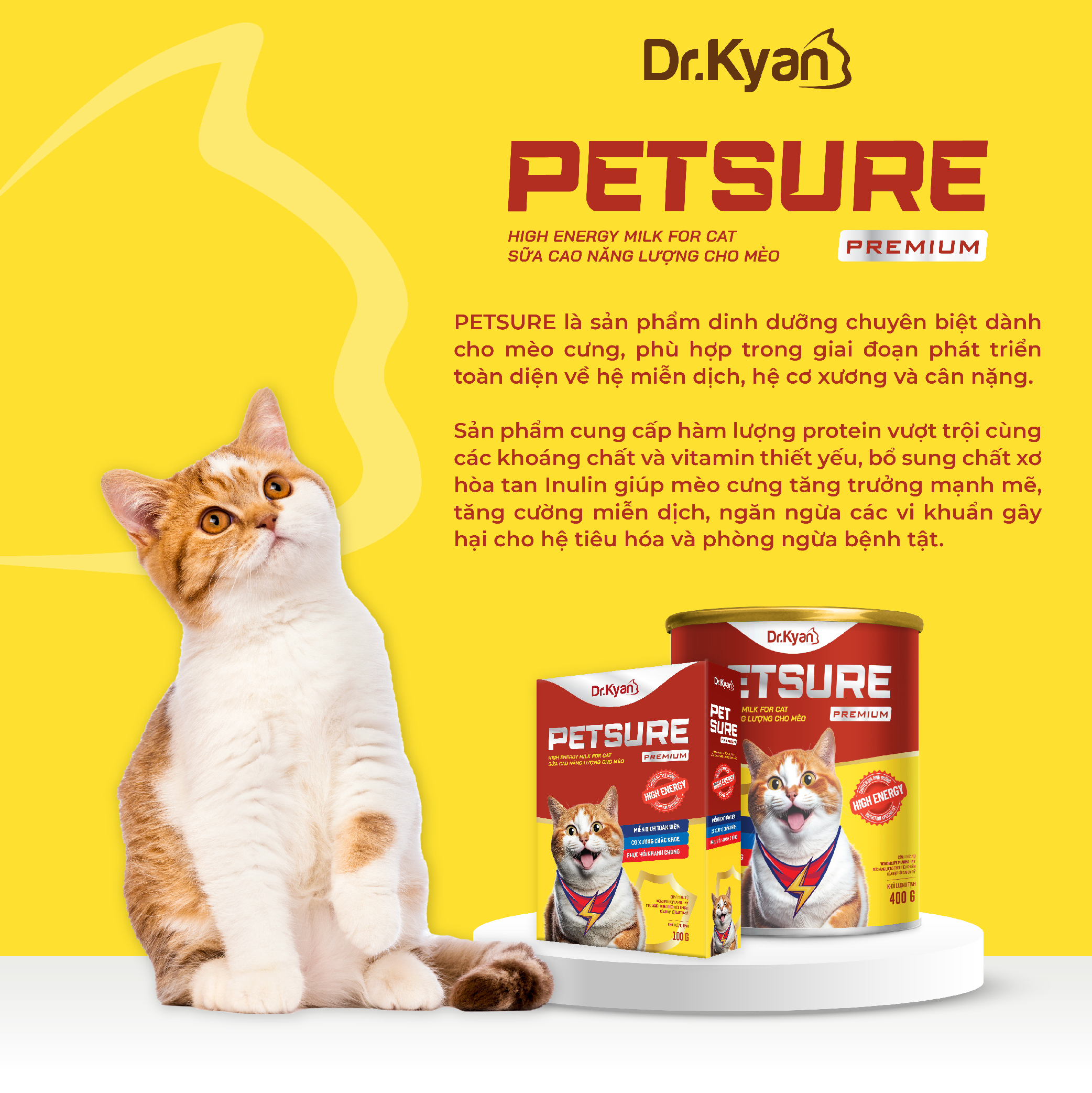 Mô tả Dr.Kyan - Sữa bột PETSURE - Cao năng lượng cho mèo lon 400g - DrKyan - 2
